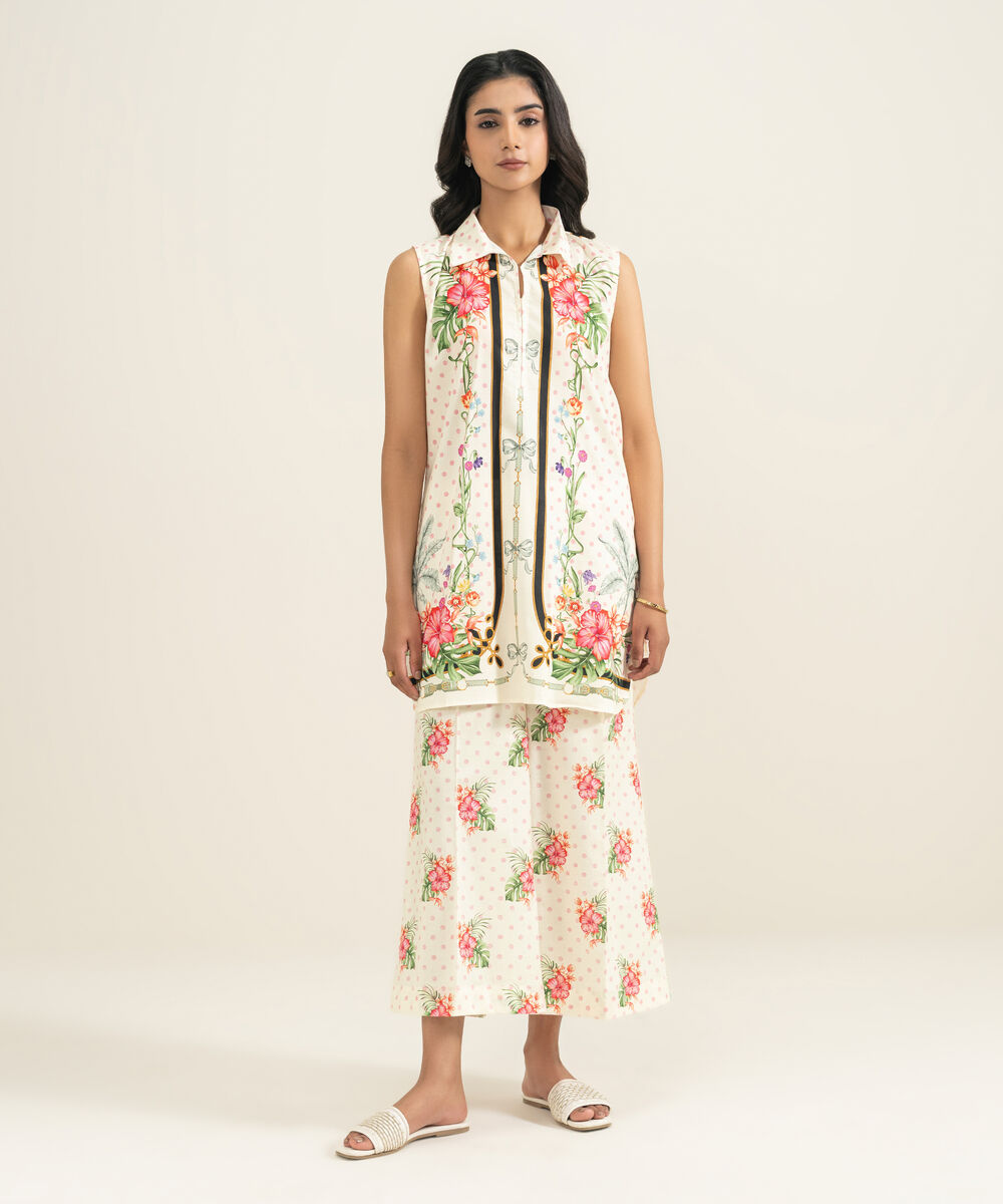 Women's RTW Cotton Viscose Printed Off White Straight Shirt