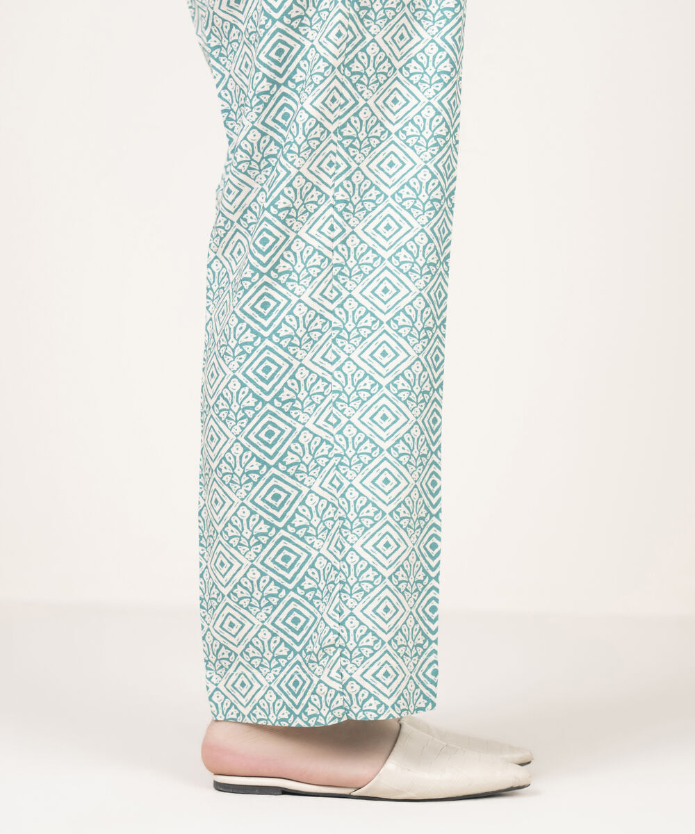 Women's RTW Arabic Khaddar Printed Green  Straight Pants