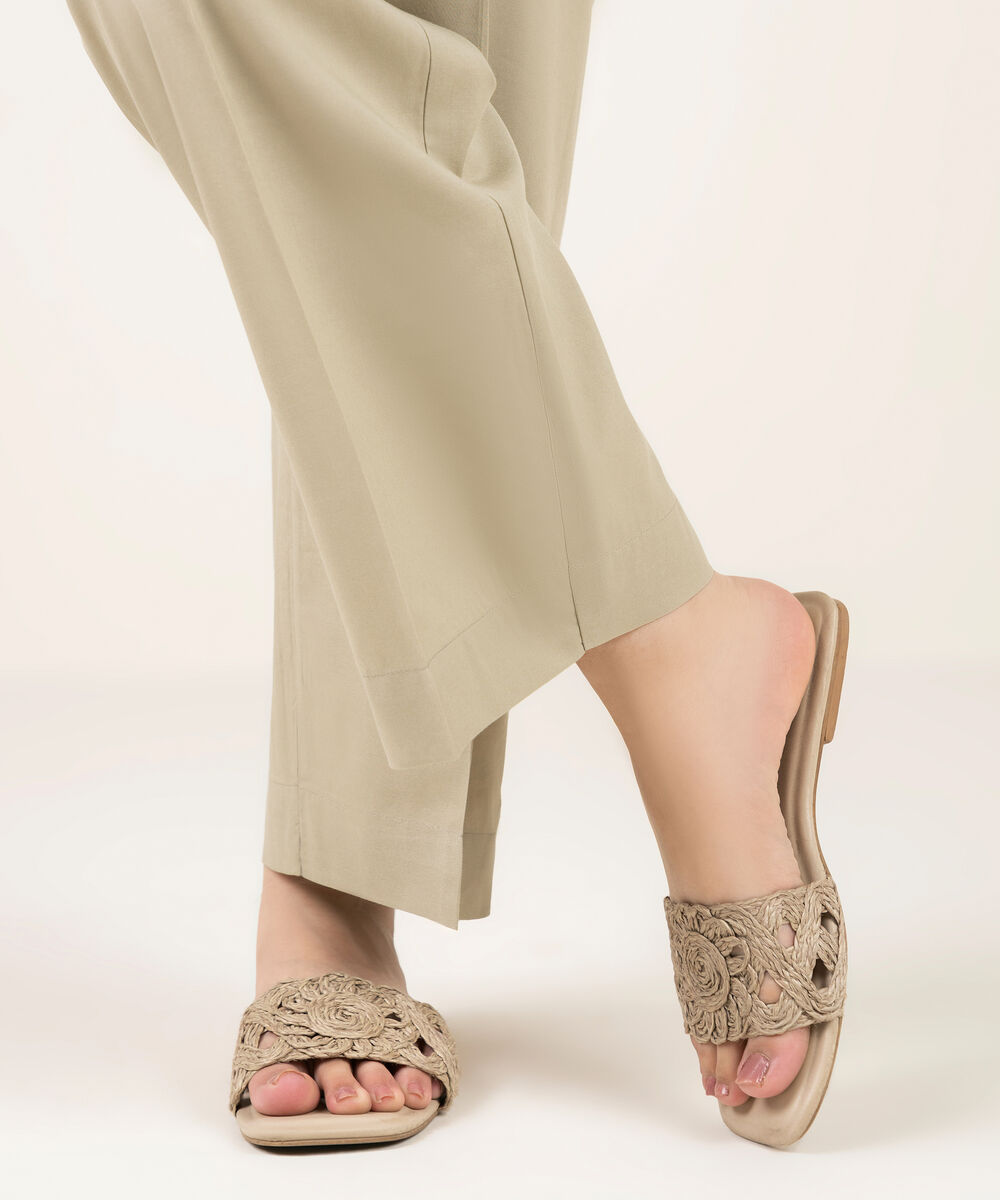 Women's RTW Cotton Viscose Solid Grey Straight Pants