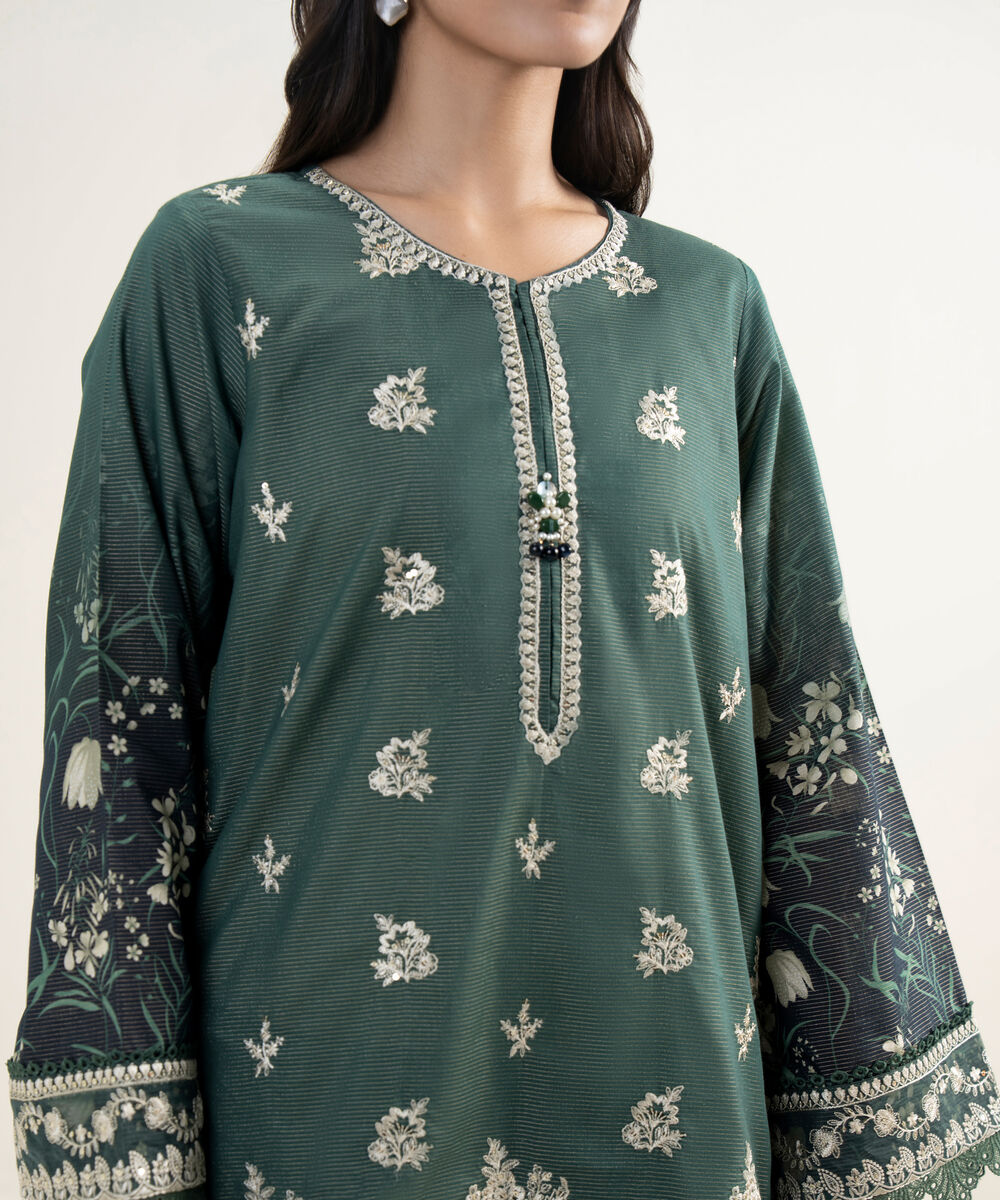 Women's RTW Zari Lawn Embroidered Dark Green 2 Piece Suit
