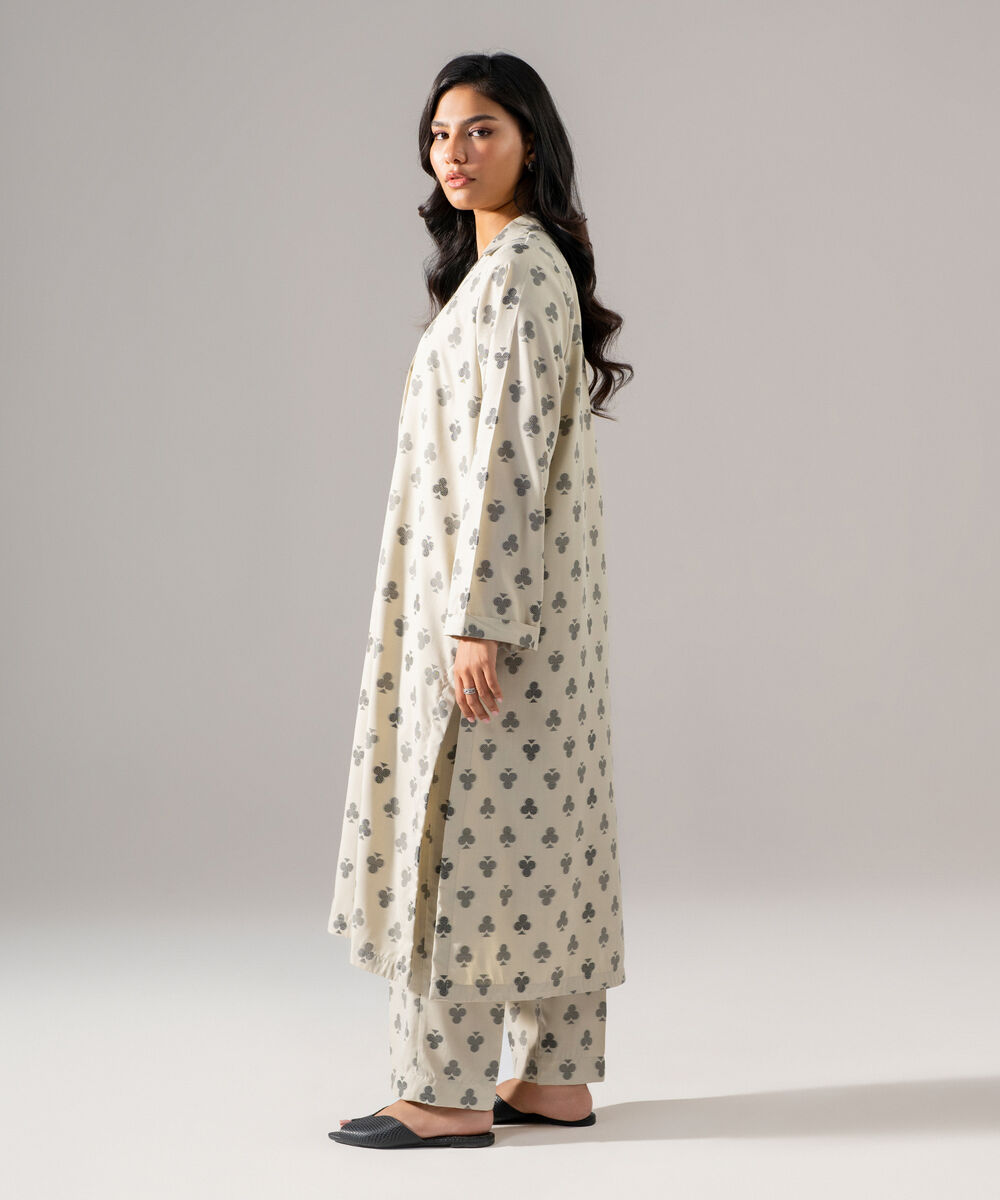 Women's RTW PV Jacquard Solid Beige 2 Piece Suit