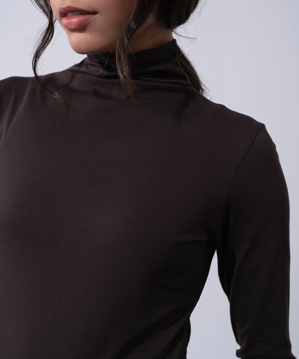 Women's Western Wear Brown Cotton Fitted Knit Top