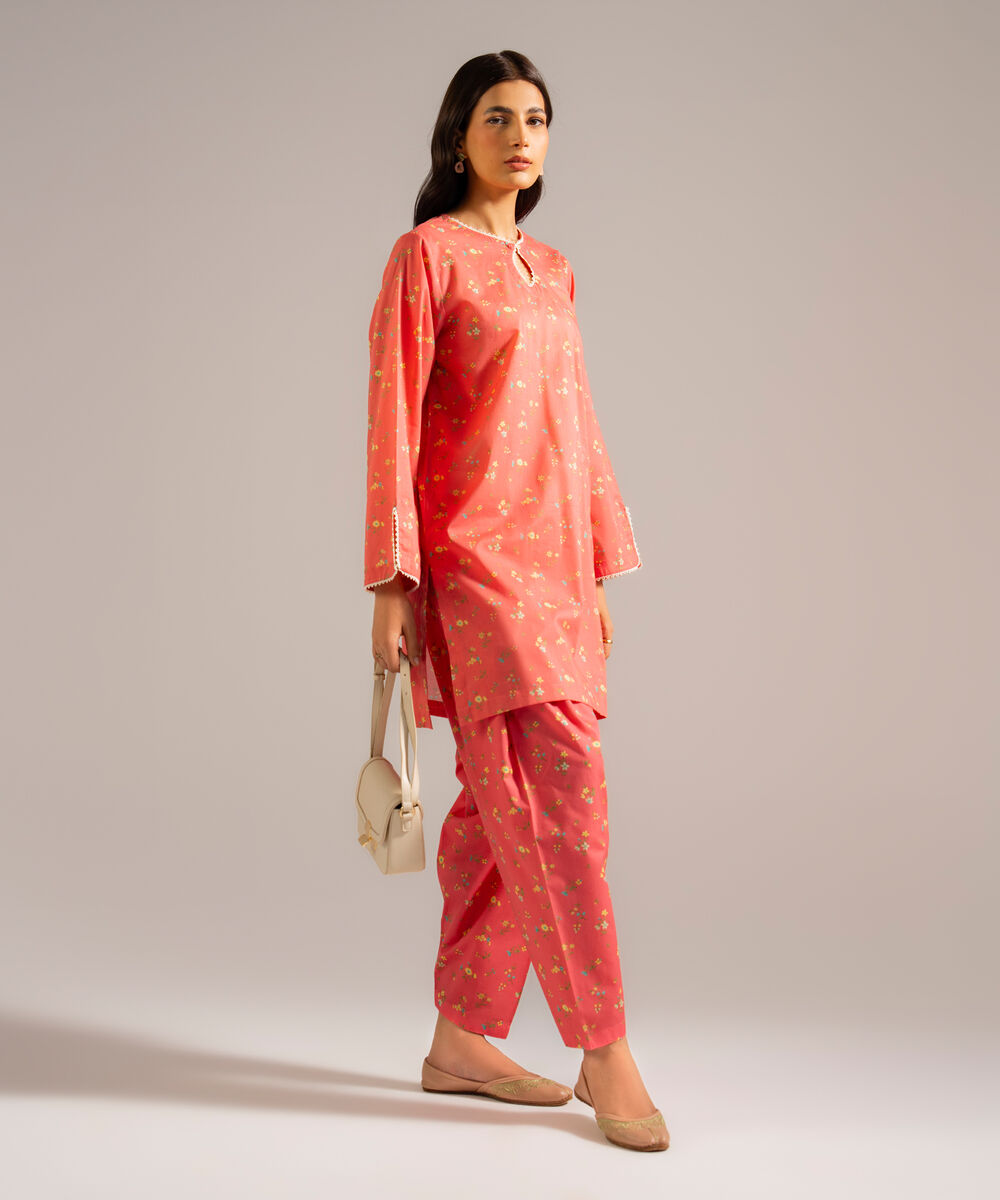 Women's RTW Lawn Printed Pink  Straight Shirt