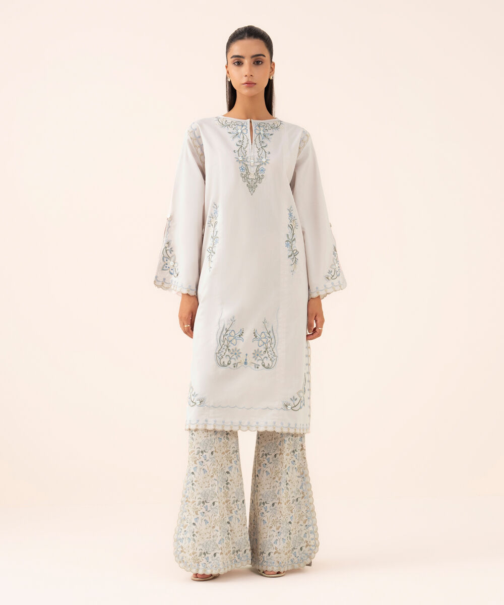 Women's Unstitched Lawn Embroidered Pink Two Piece Suit