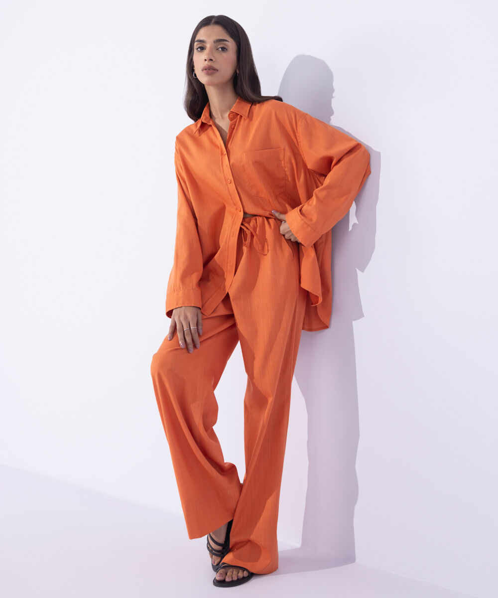 Women's Western Wear Orange Wide-Leg Trousers