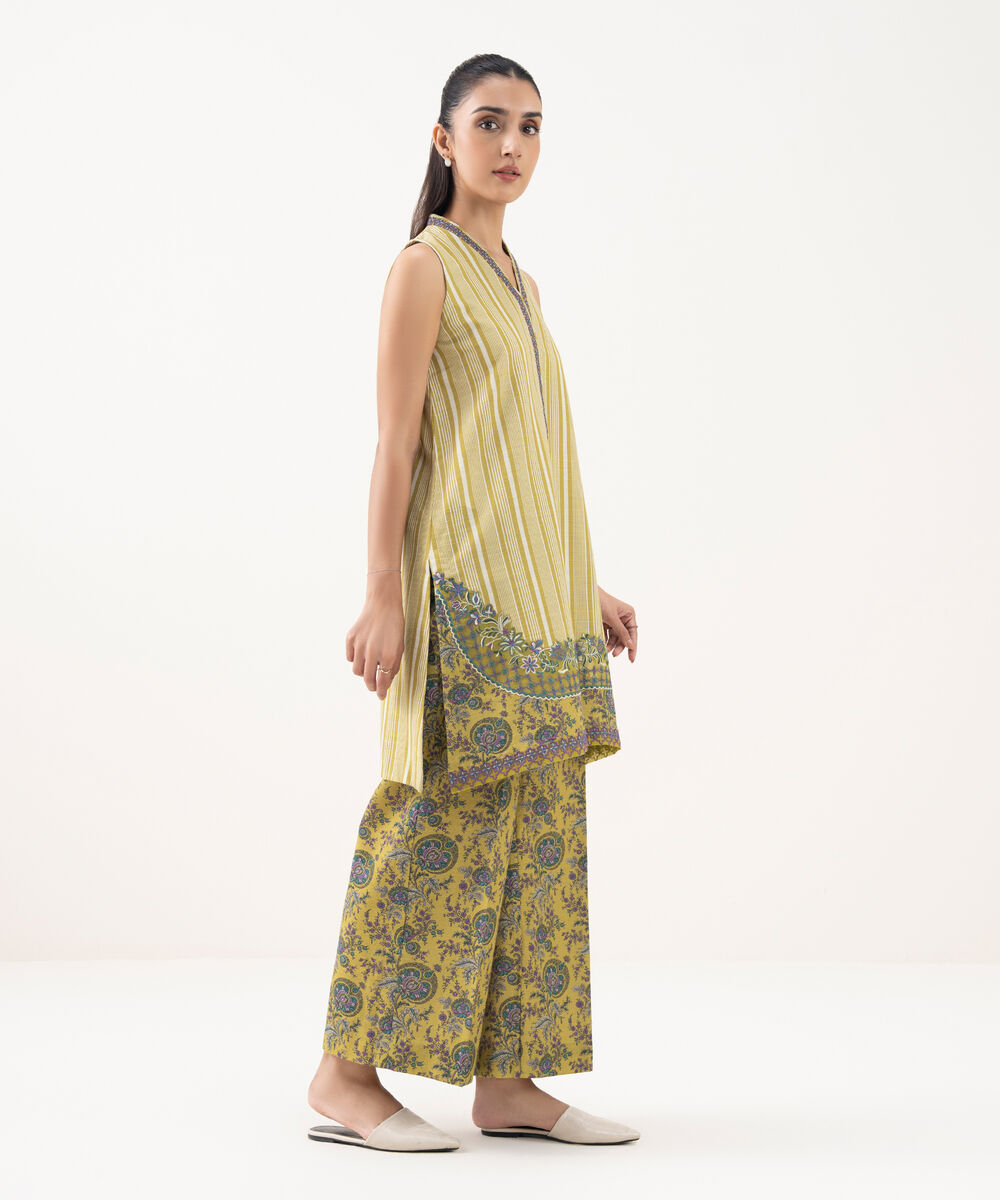 Women's Unstitched Light Khaddar Embroidered Yellow 2 Piece Suit