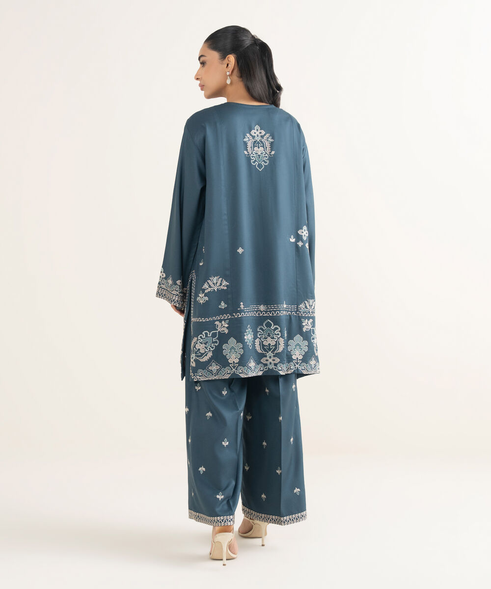 Women's RTW Viscose Marina Embroidered Teal Straight Shirt