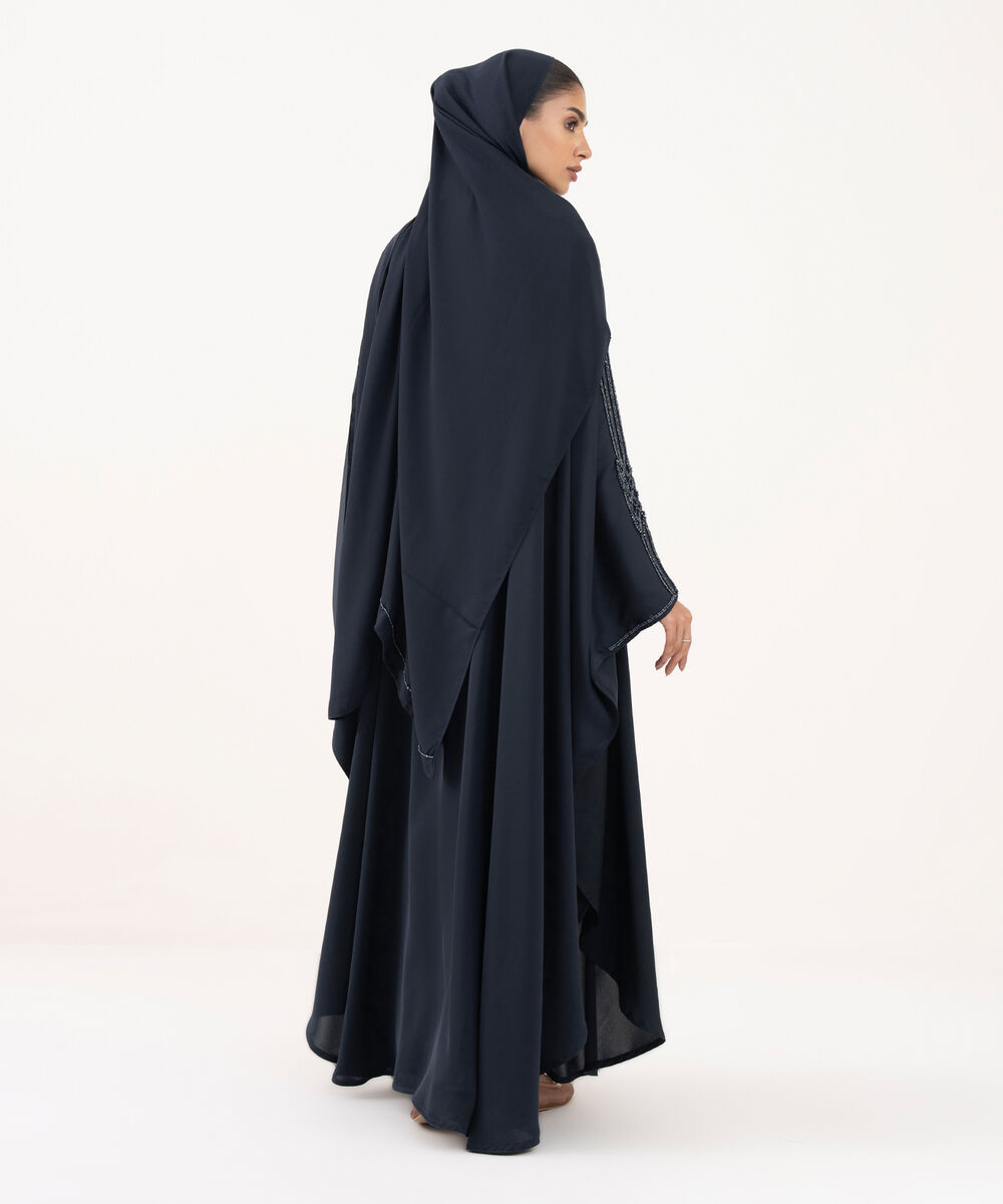 Women's Blue Polyester Abaya Set