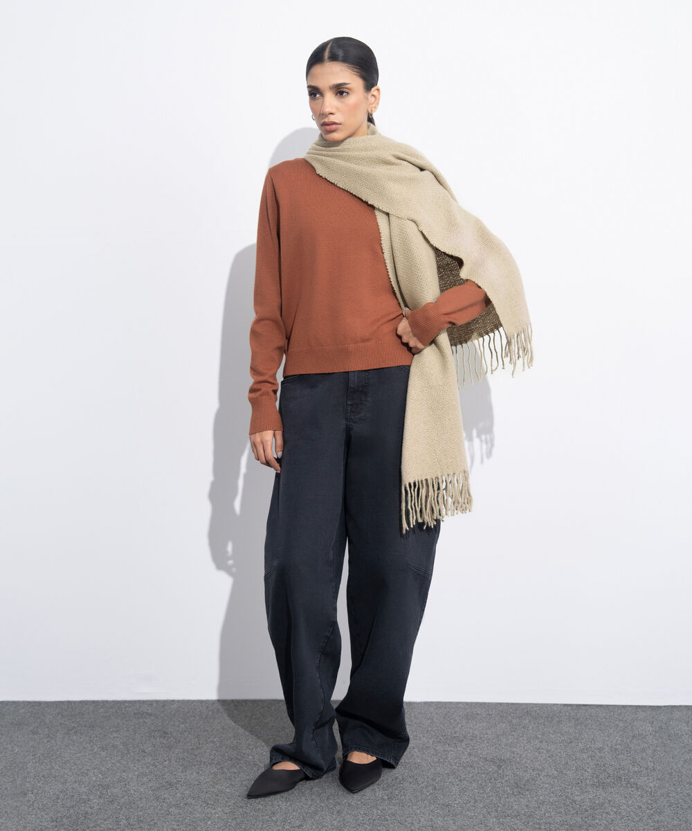 Women's Western Wear Off White Woollen Scarf