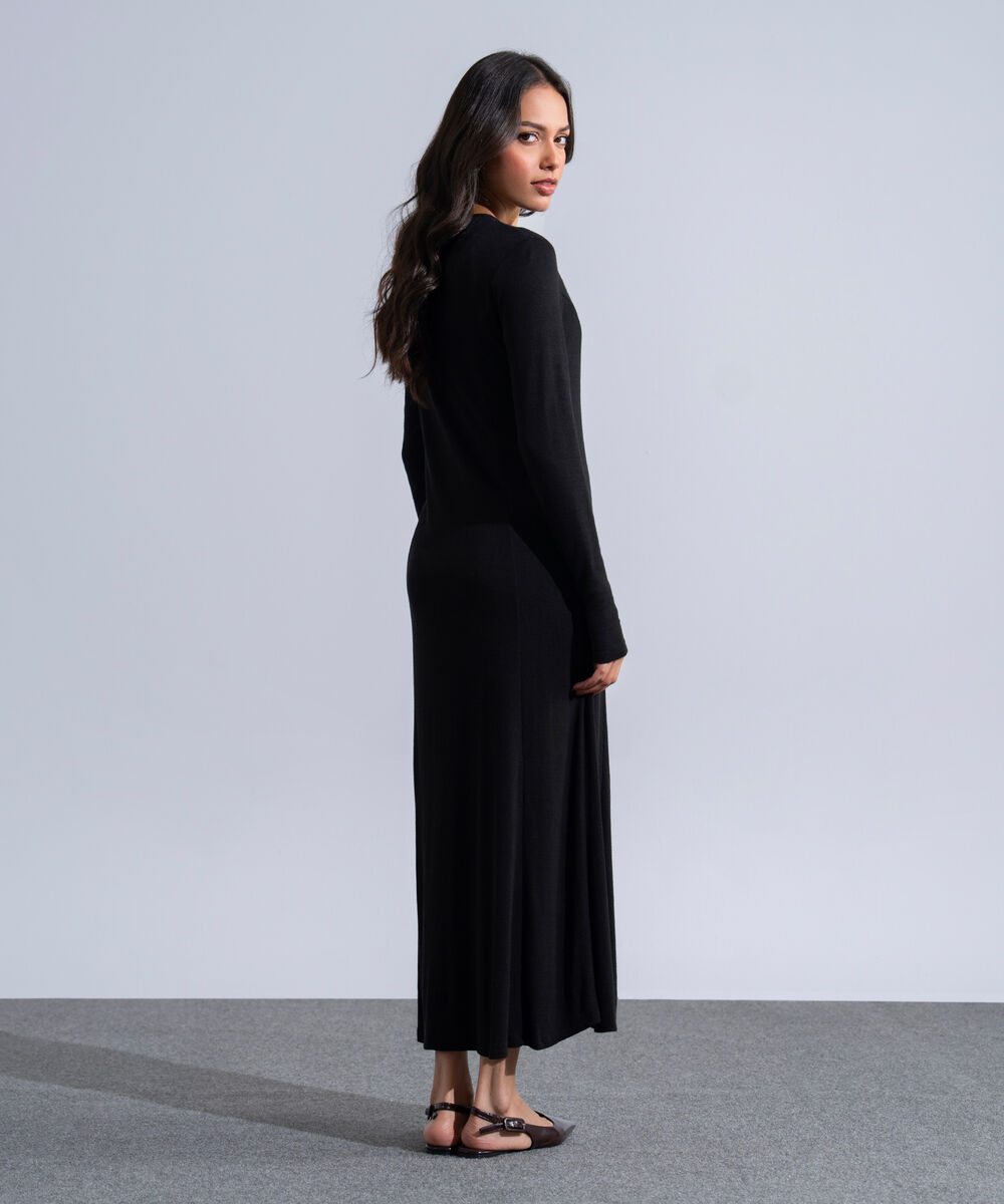 Women's Western Wear Black Long Knit Dress