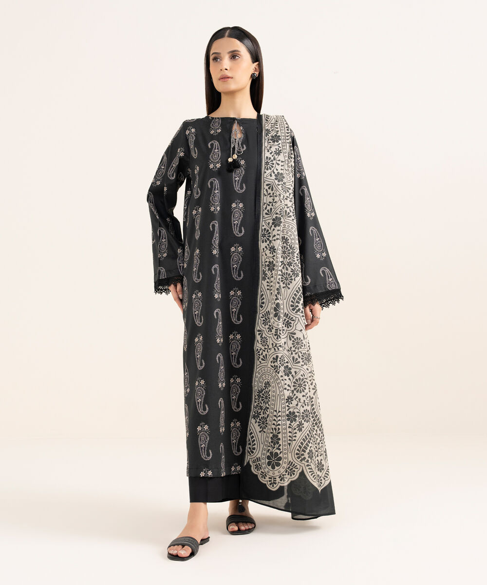 Lawn Black Printed Dupatta