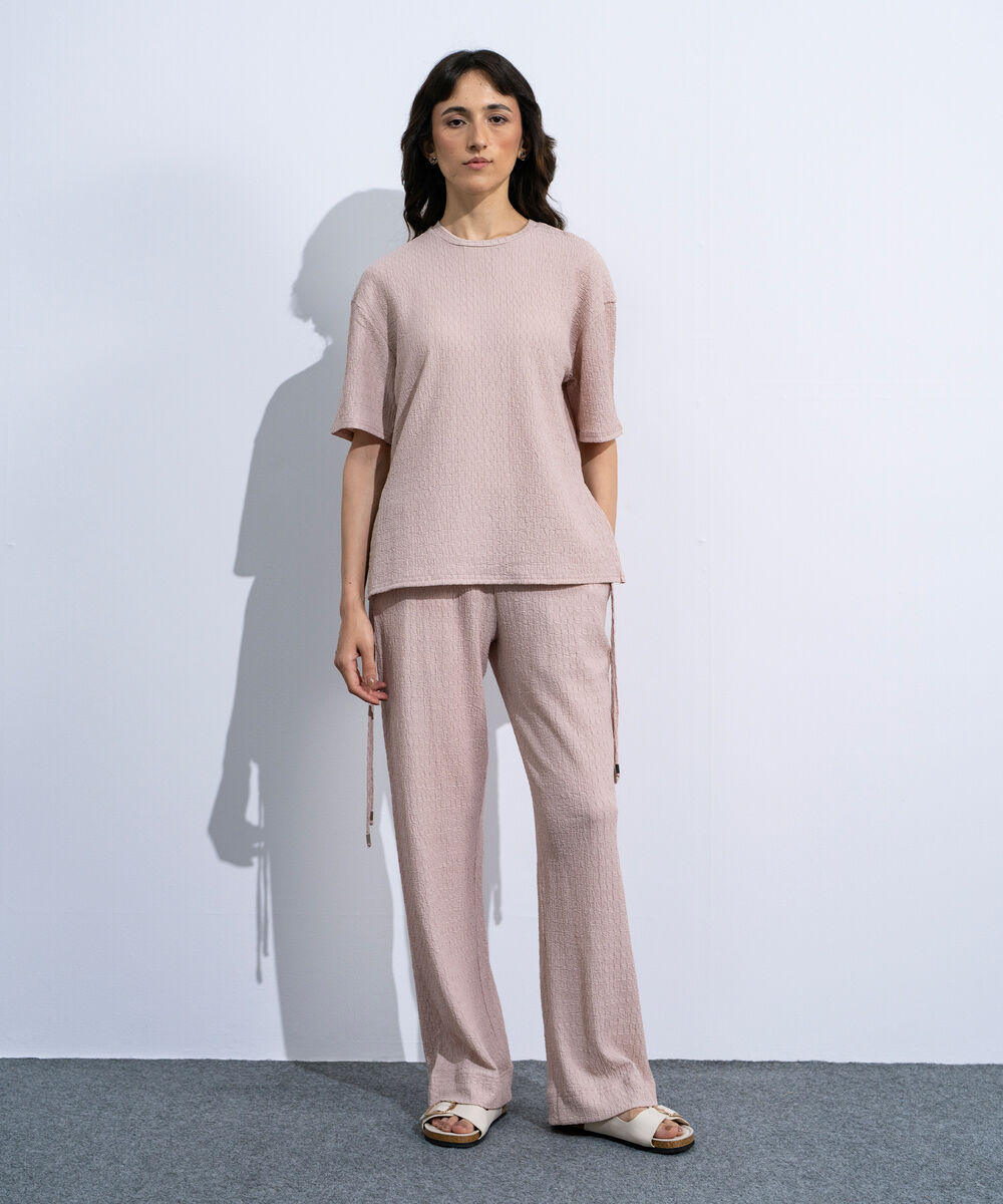 Women's Peach Loose Fit Textured T-Shirt