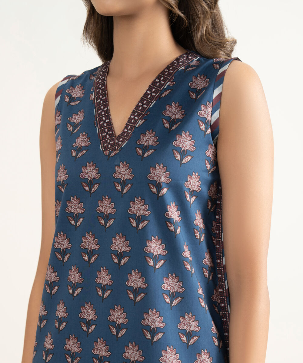 Women's Unstitched Lawn Printed Blue Shirt