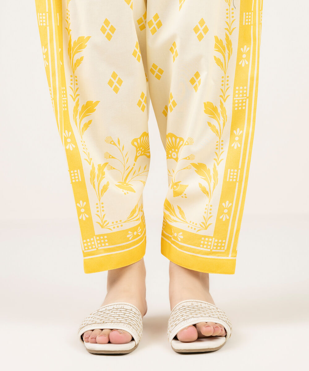 Women's RTW Cambric Printed Pale Yellow Shalwar