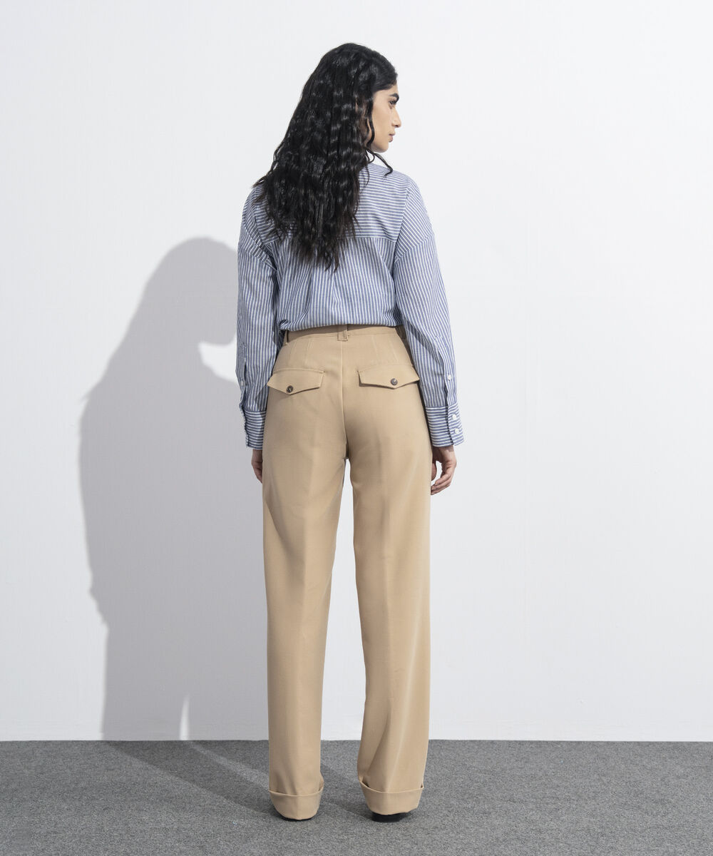 Women's Western Wear Light Brown Tailored Straight Fit Trousers