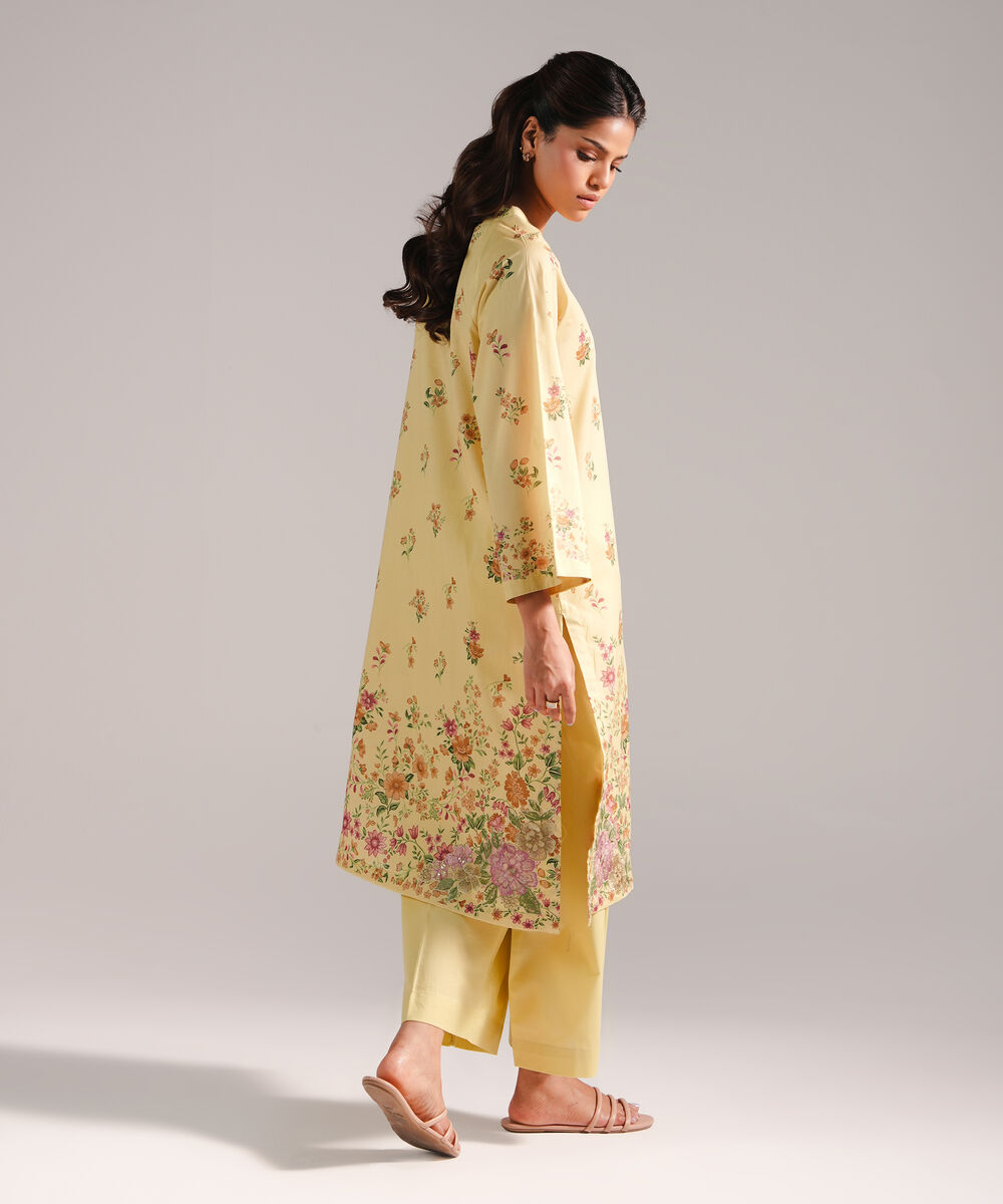 Women's RTW Lawn Embroidered Lime Yellow 2 Piece Suit