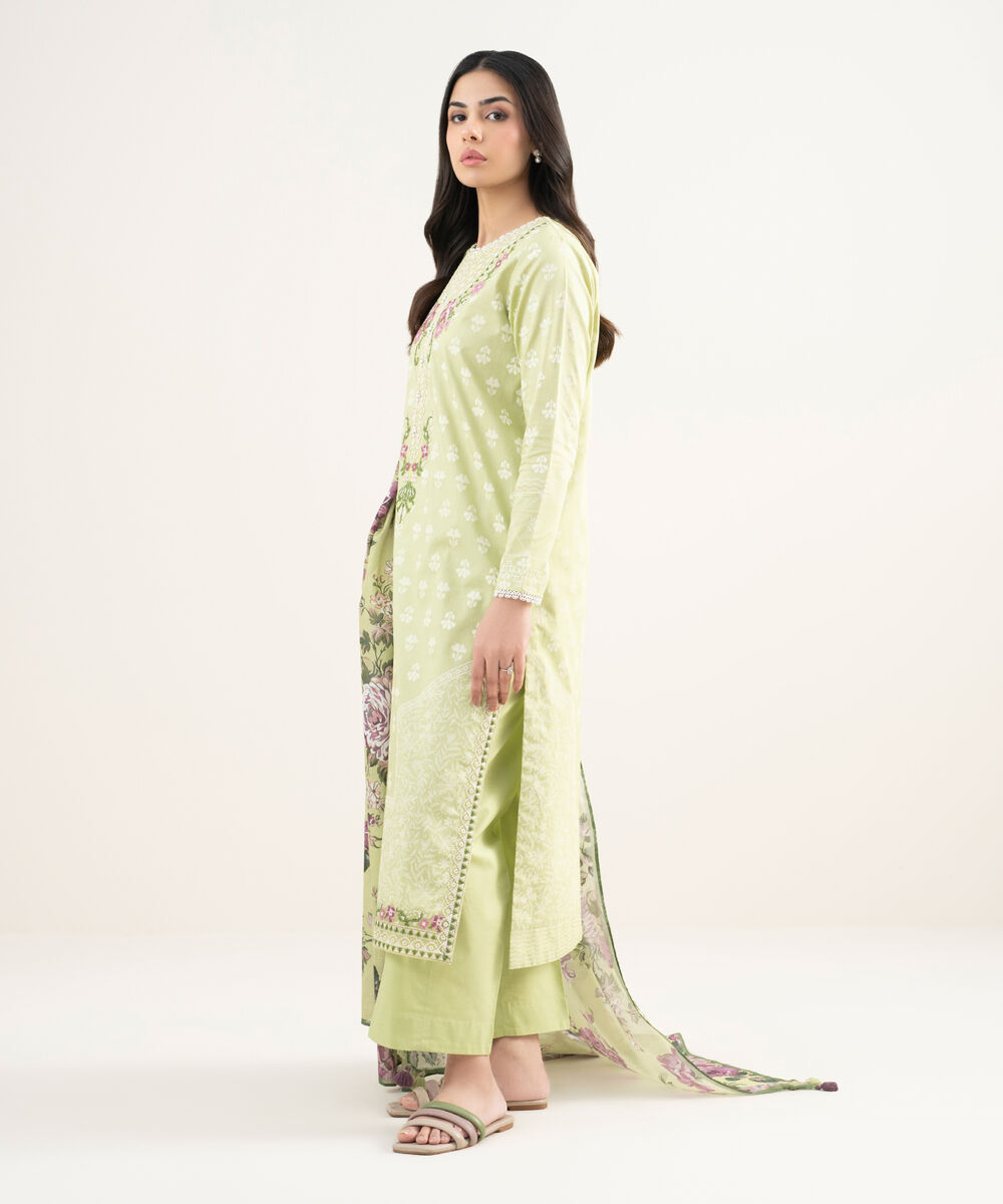 Women's Unstitched Lawn Embroidered Green 3 Piece Suit