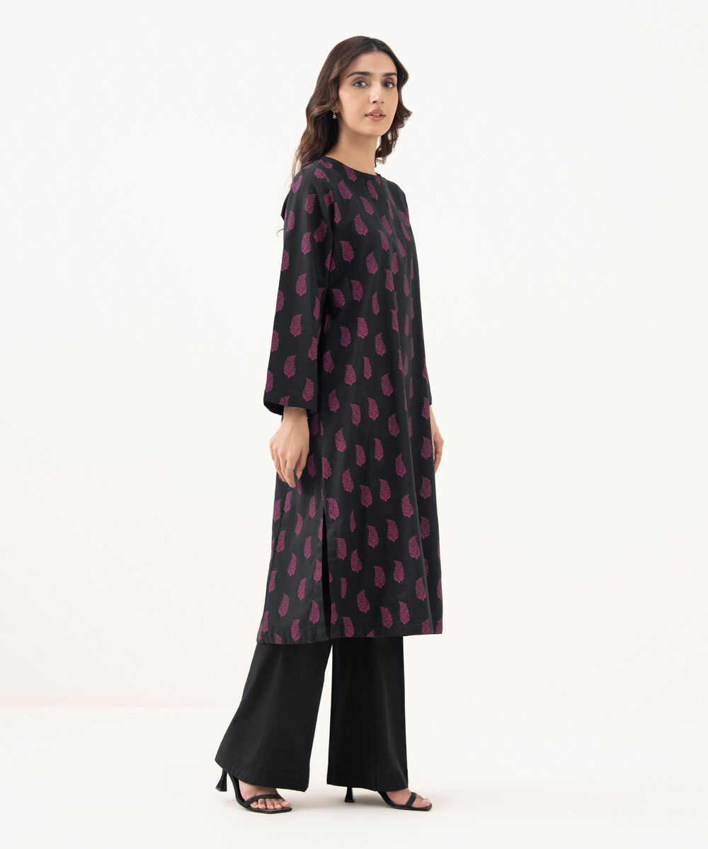 Women's RTW Cotton Viscose Printed A-Line Black Shirt