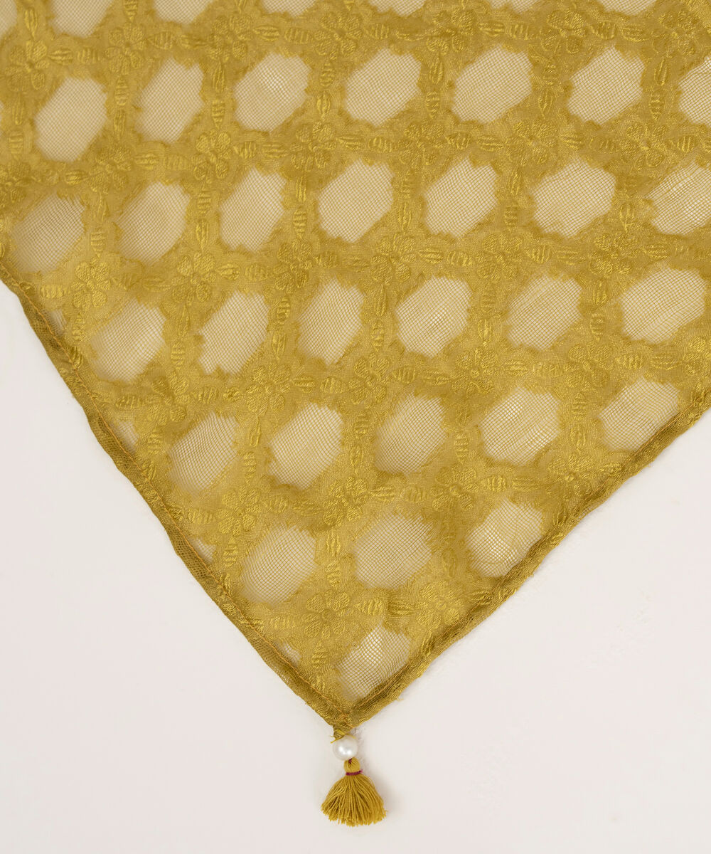 Brochea Jacquard Solid Yellow Dupatta