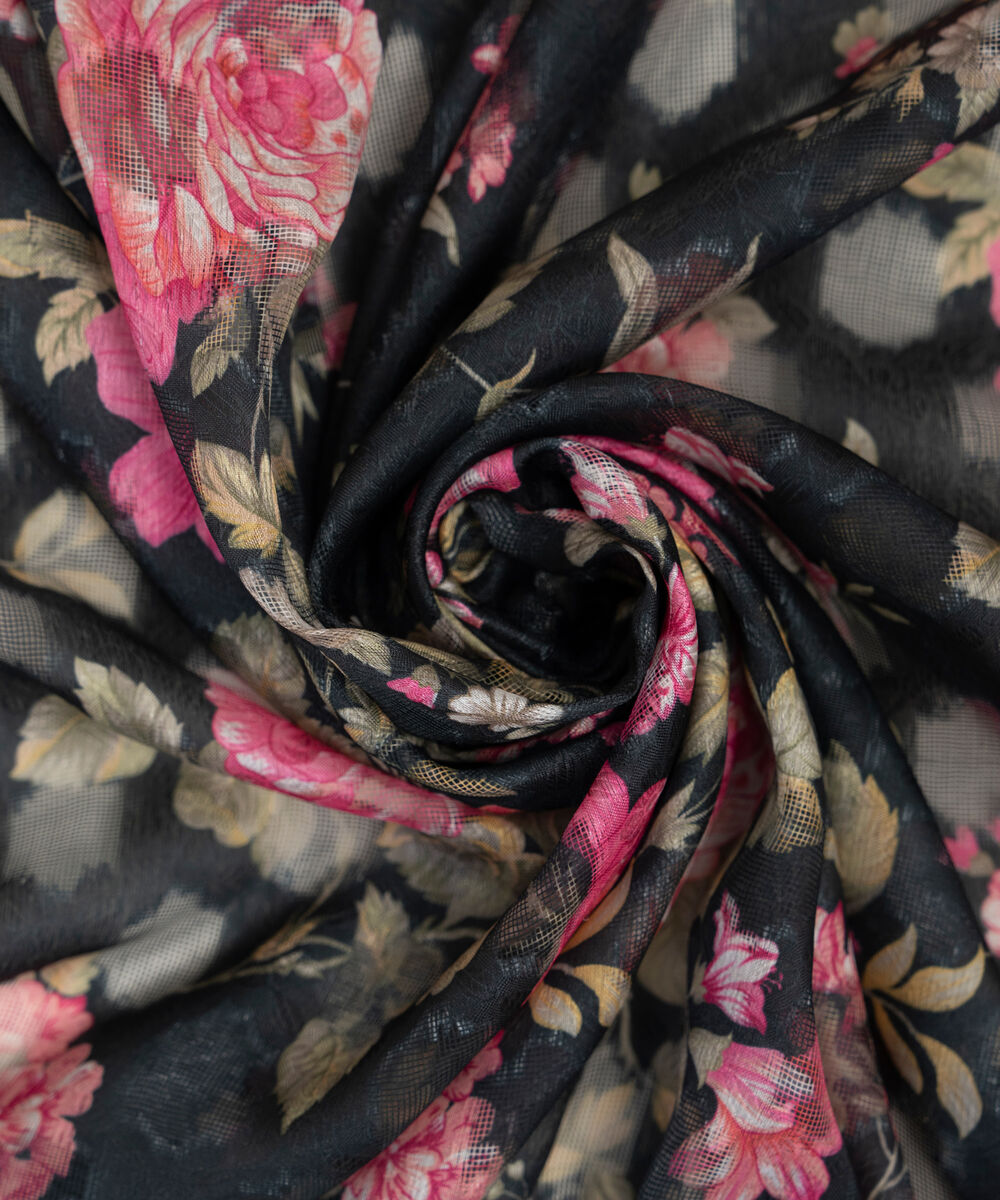 Brochea Jacquard Printed Black Dupatta