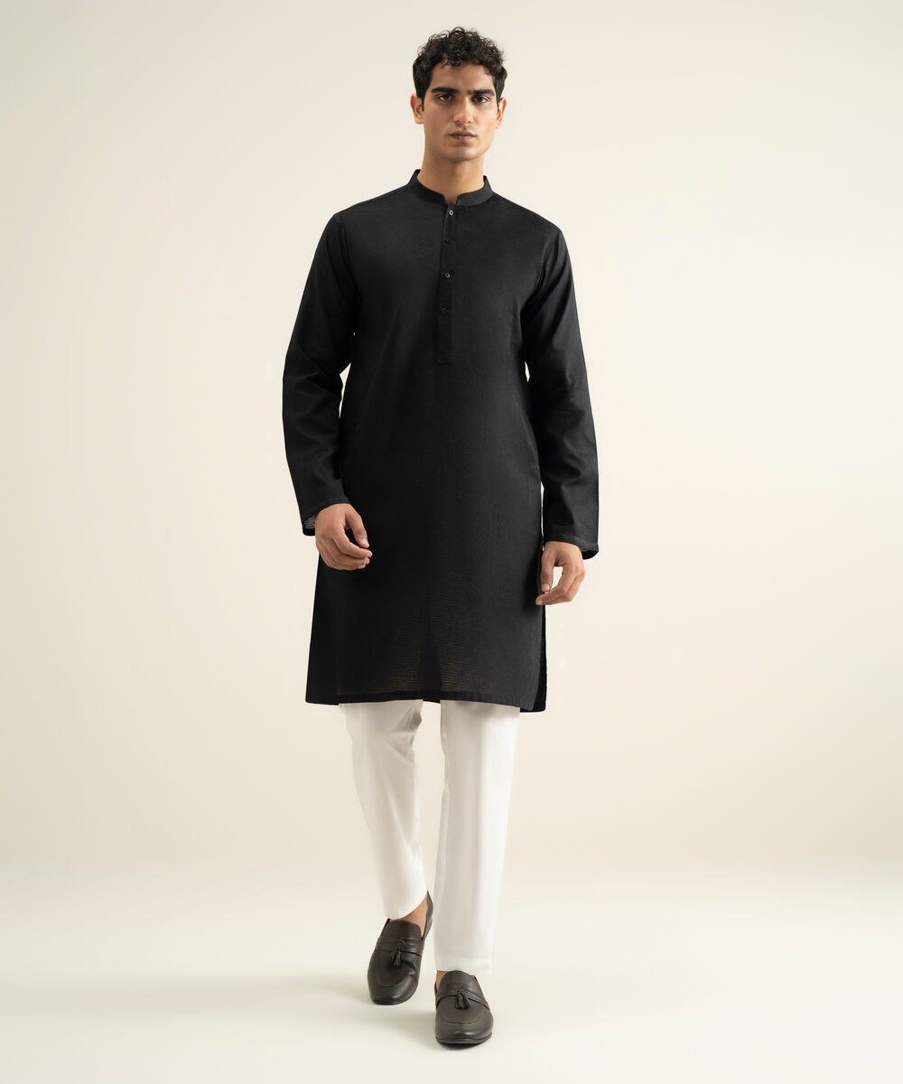 Men's black Cotton Jacquard Kurta