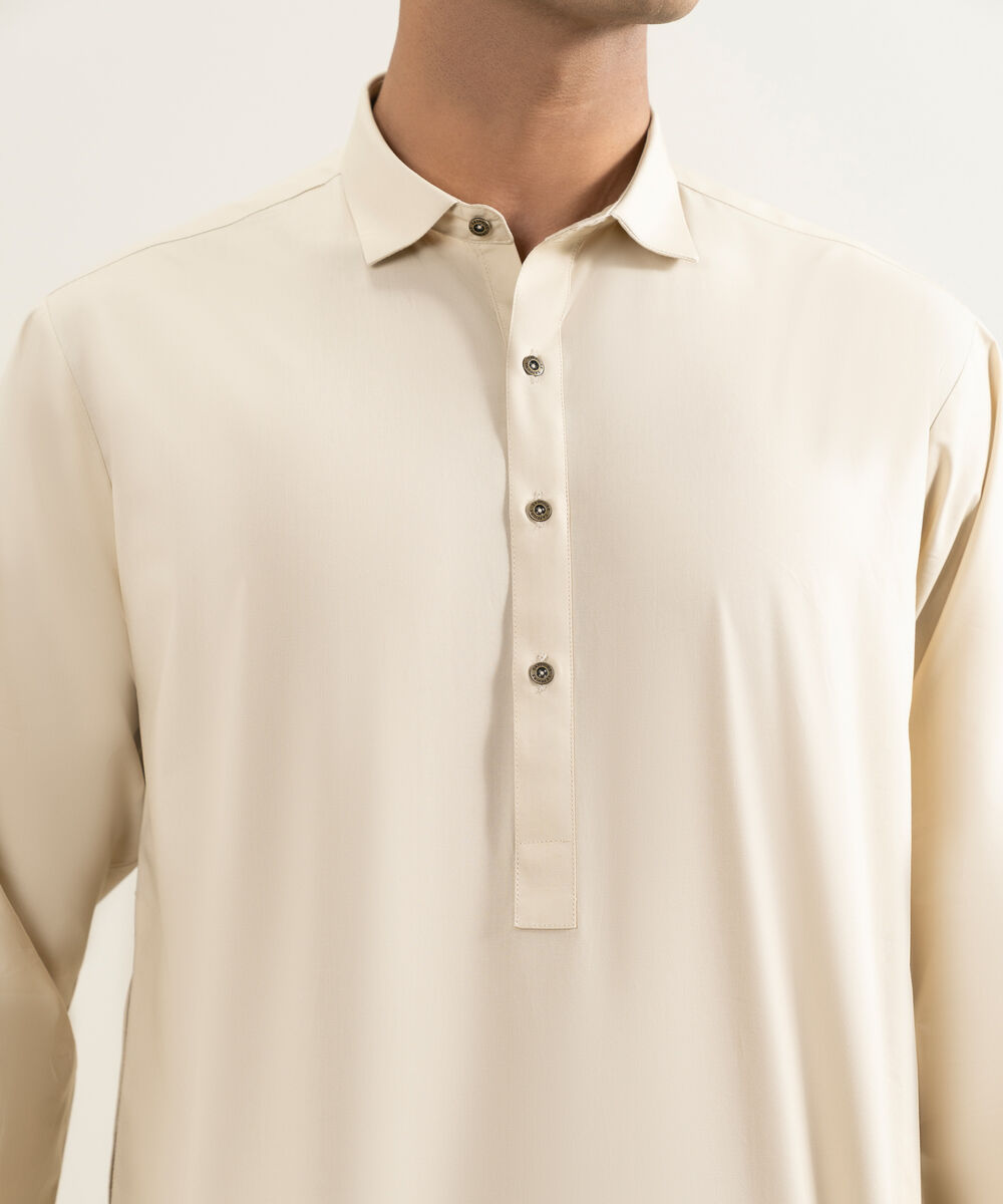 Men's beige 100% Cotton Kameez Shalwar