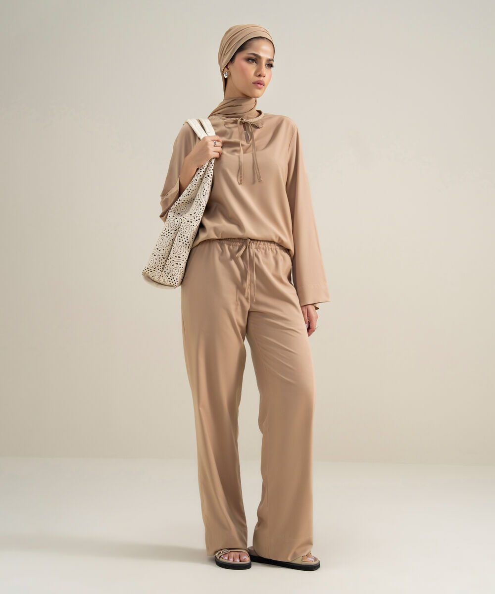 Women's Polyester Brown Modest Trousers