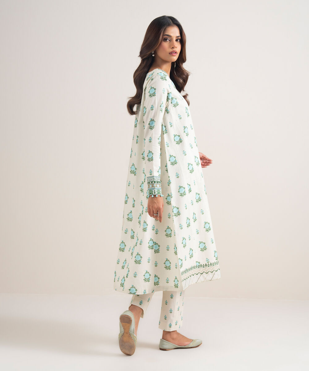 Women's Unstitched Lawn Embroidered Off White  2 Piece Suit