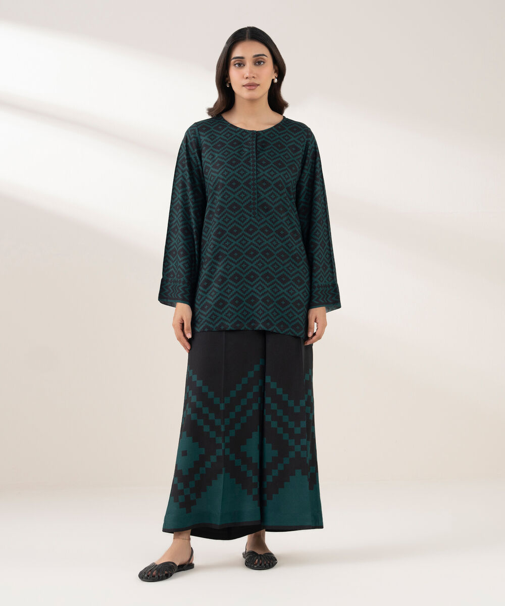 Women's RTW Viscose Linen Printed Straight Blue Shirt