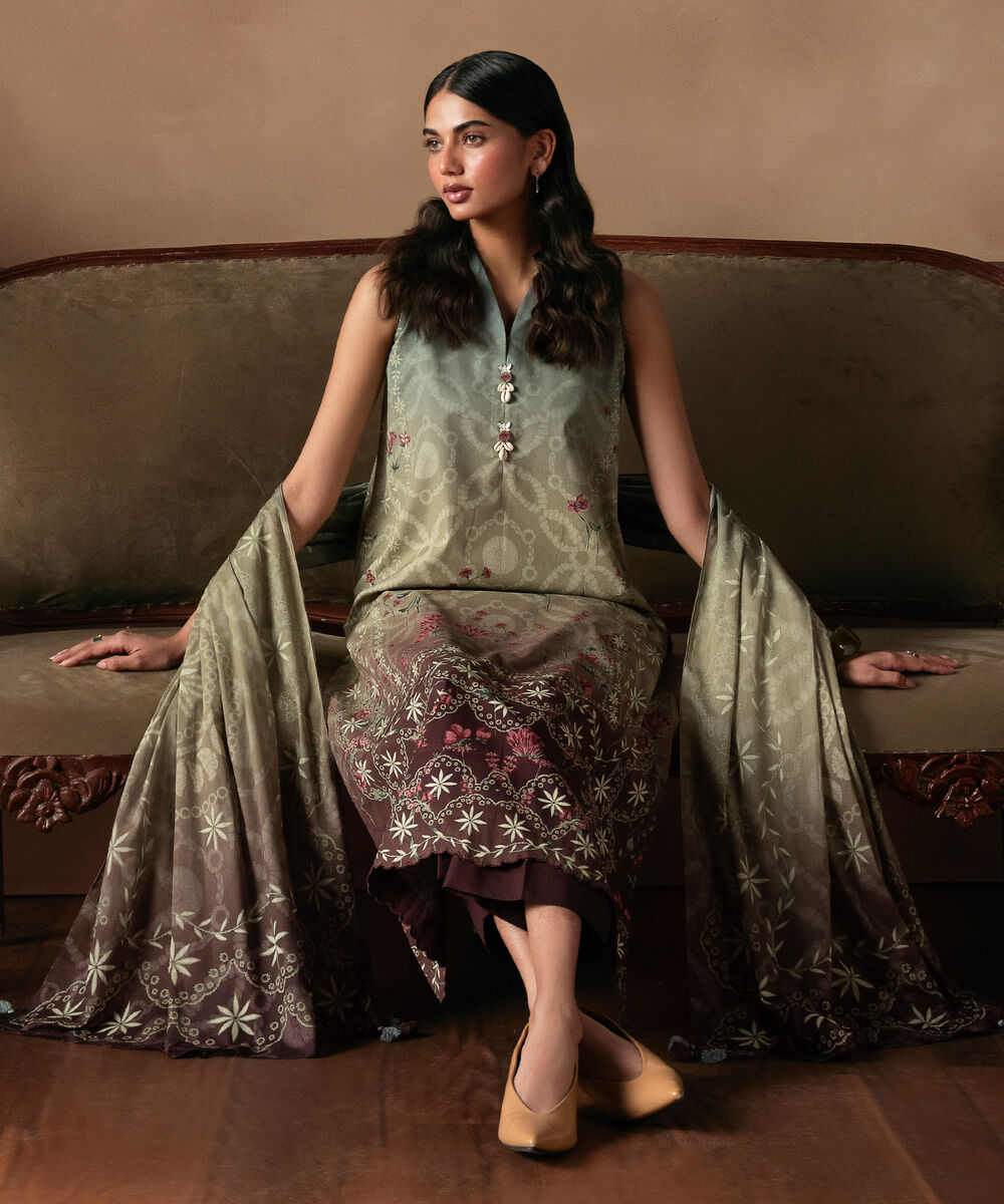 Women's Unstitched Cotton Printed Multi 3 Piece Suit