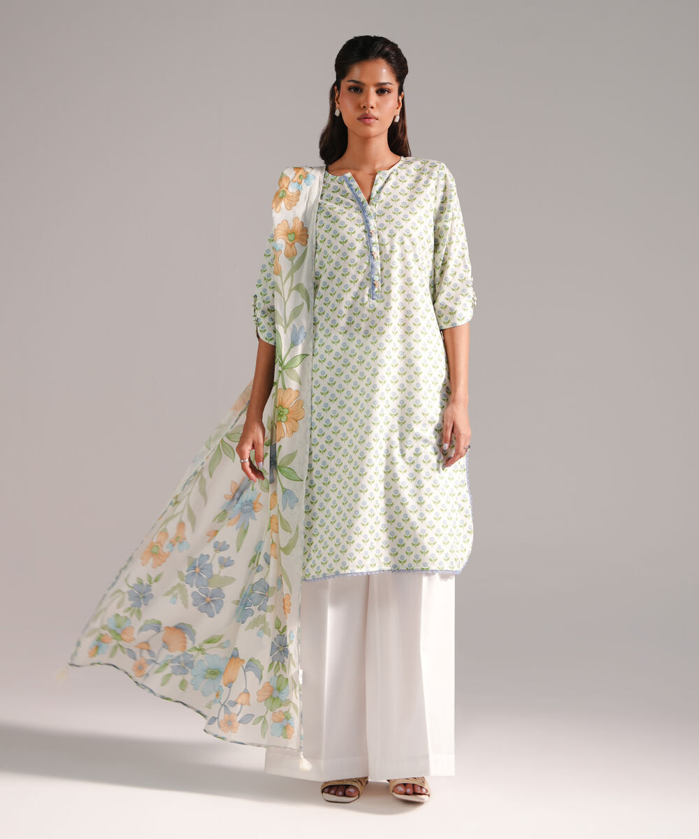 Women's RTW Dobby Printed Mint Green 2 Piece Suit