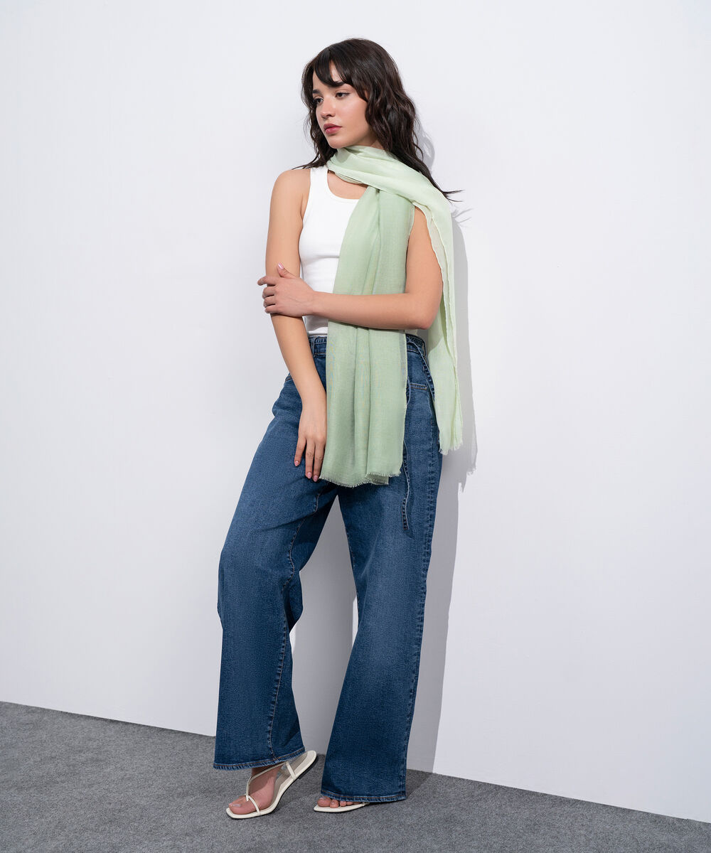 Women's Western Light Green Print Rectangular Scarf