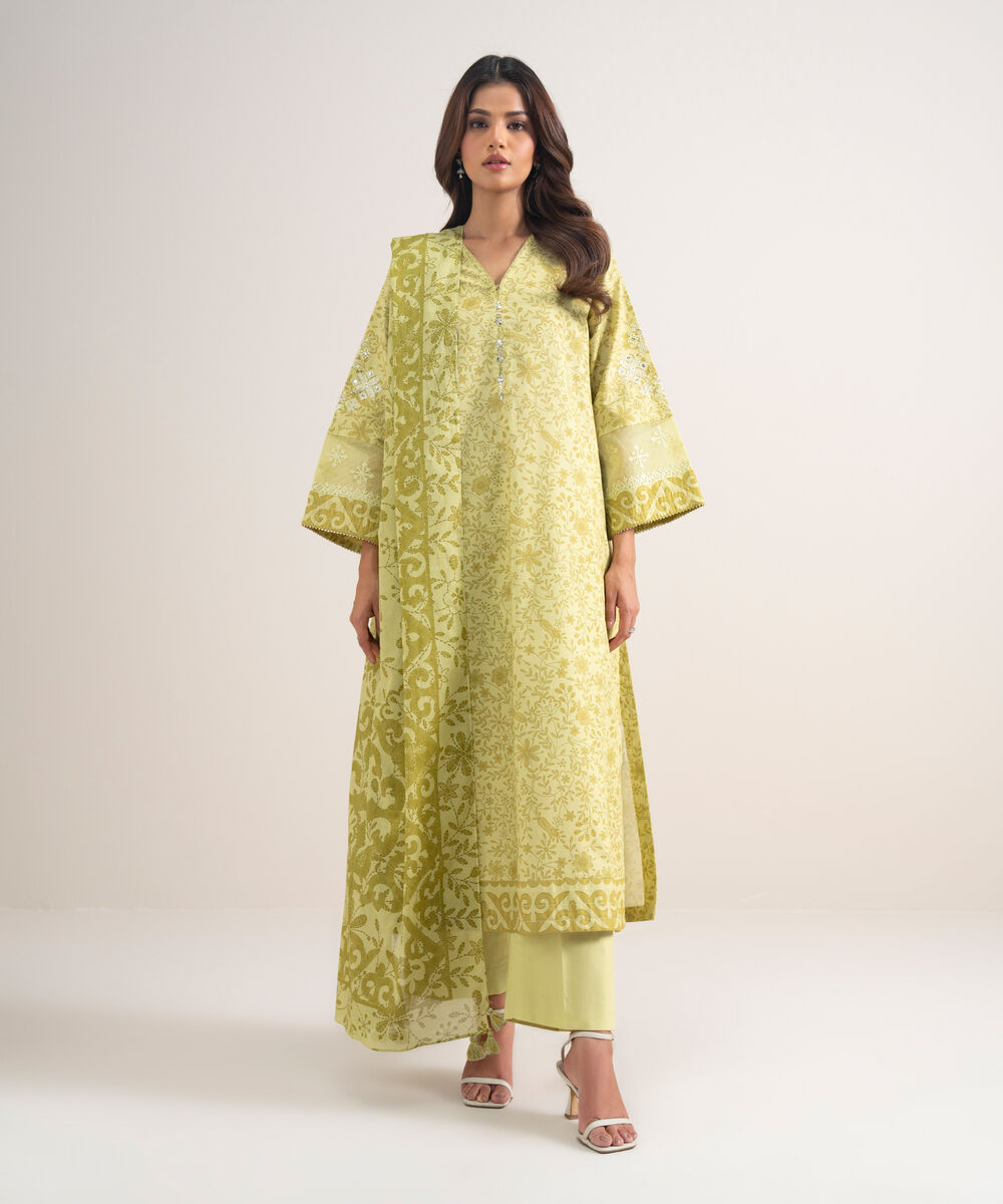 Women's Unstitched Lawn Embroidered Yellow