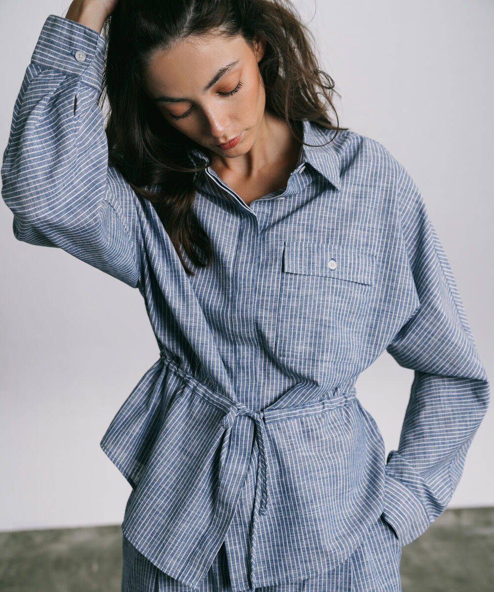 Women's Western Wear Blue Striped Button Through Shirt