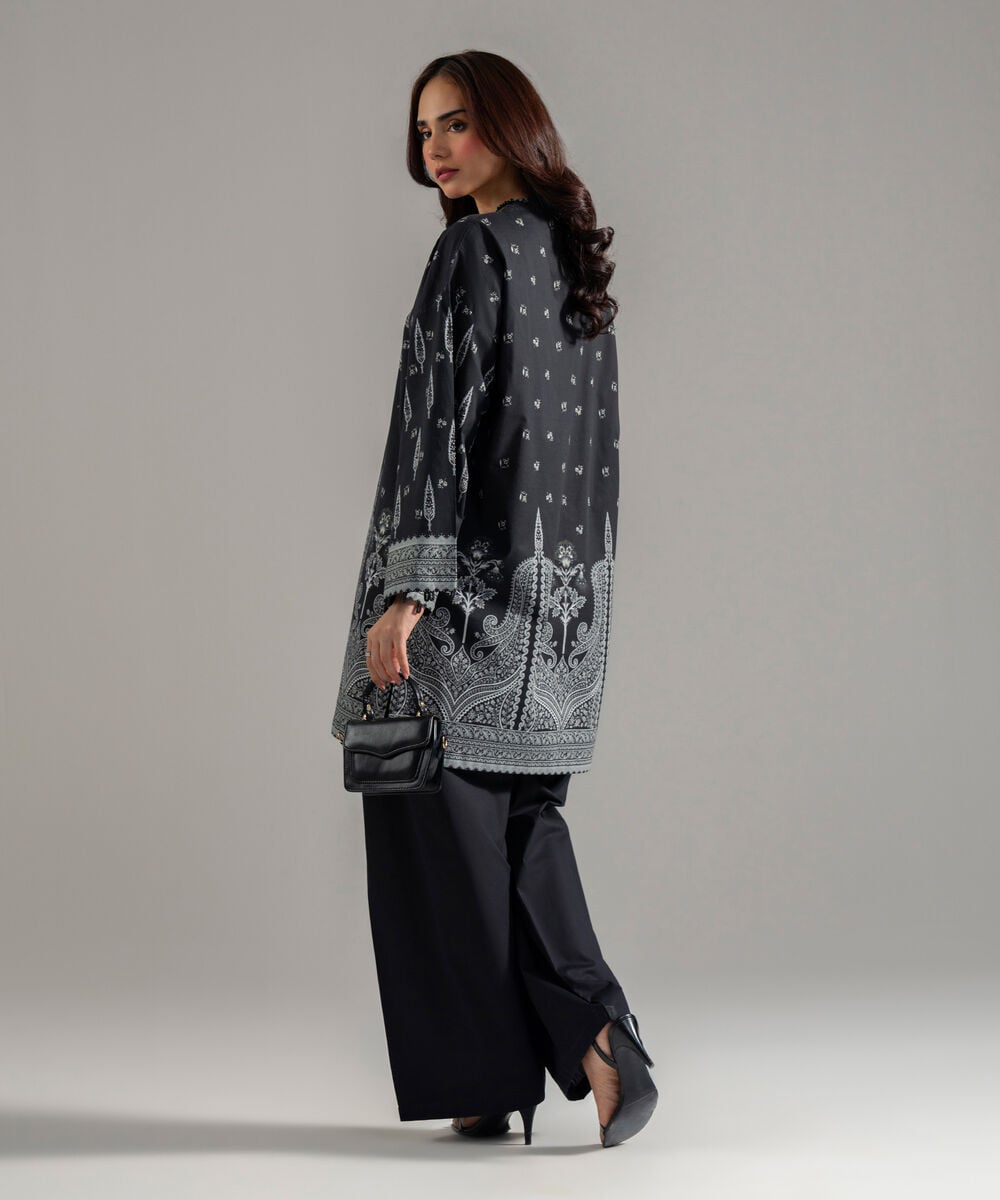 Women's RTW Lawn Printed Black 2 Piece Suit