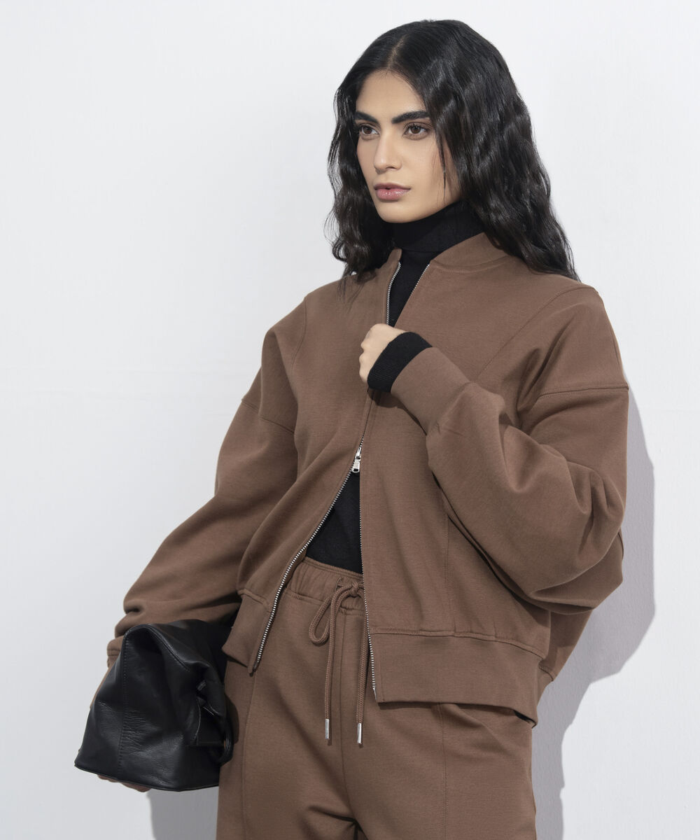 Women's Western Wear Light Brown Interlock Bomber Jacket