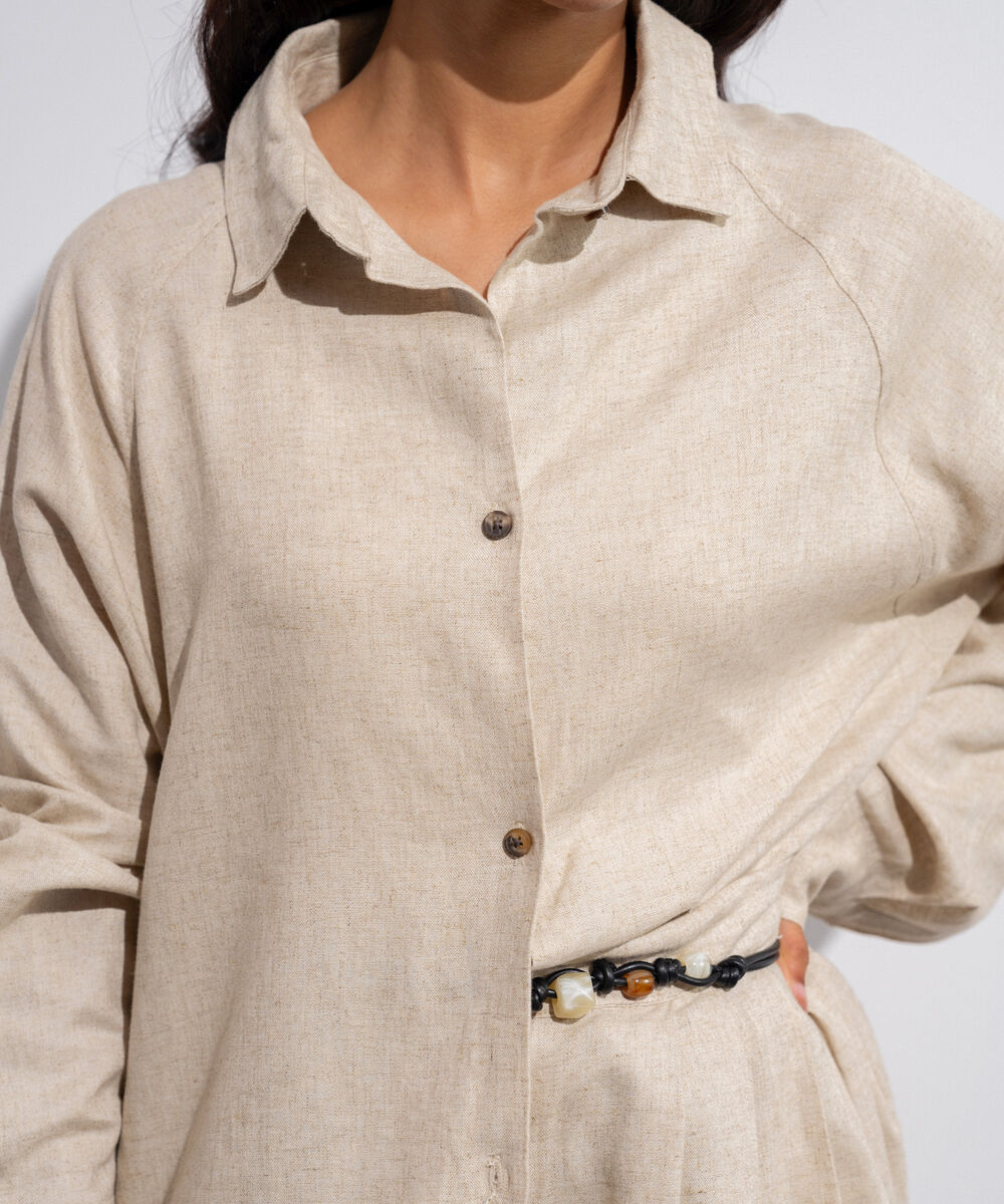 Women's Western Wear Woven Linen Beige Shirt