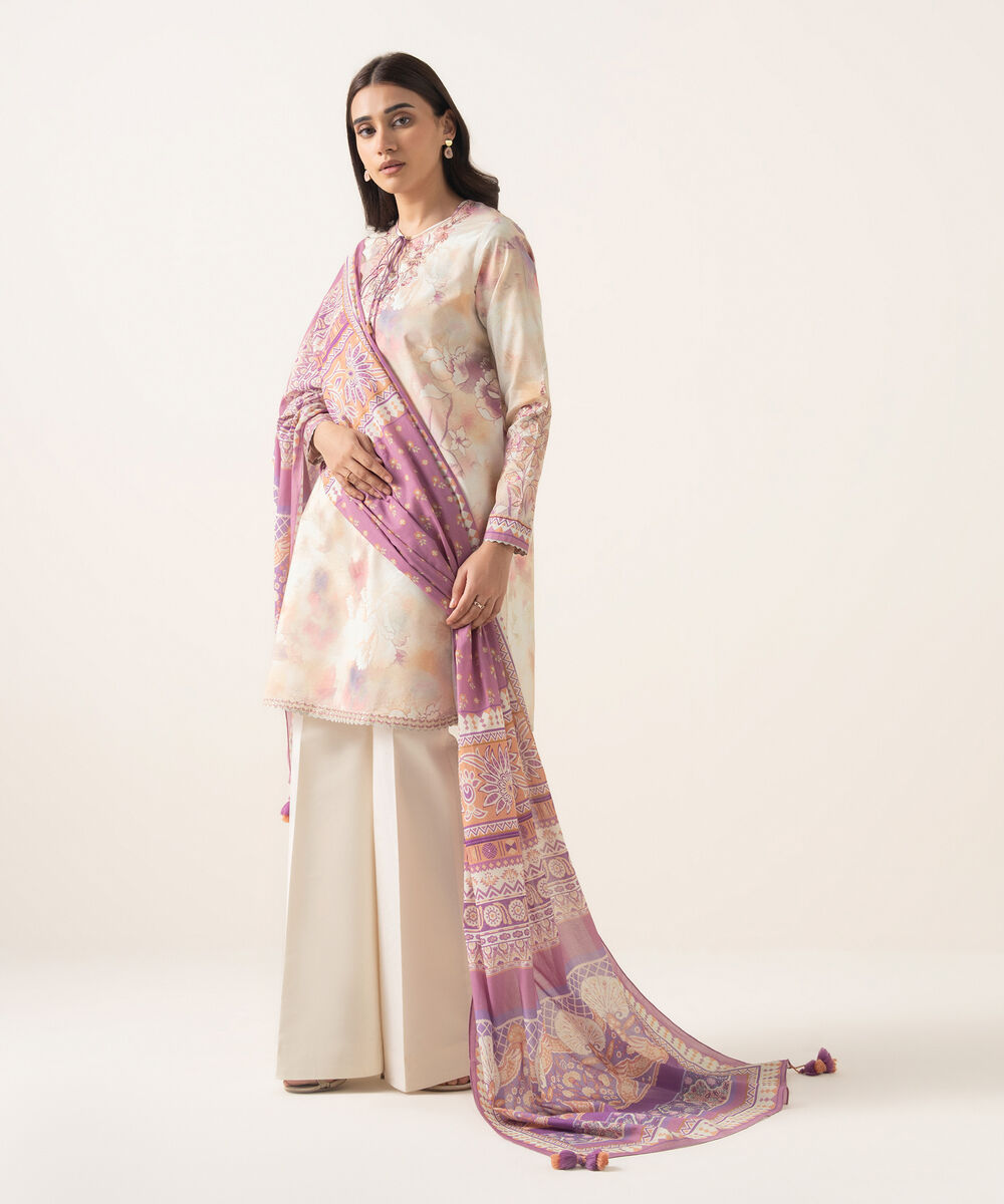 Women's Unstitched Textured Lawn Embroidered Multi 3 Piece Suit