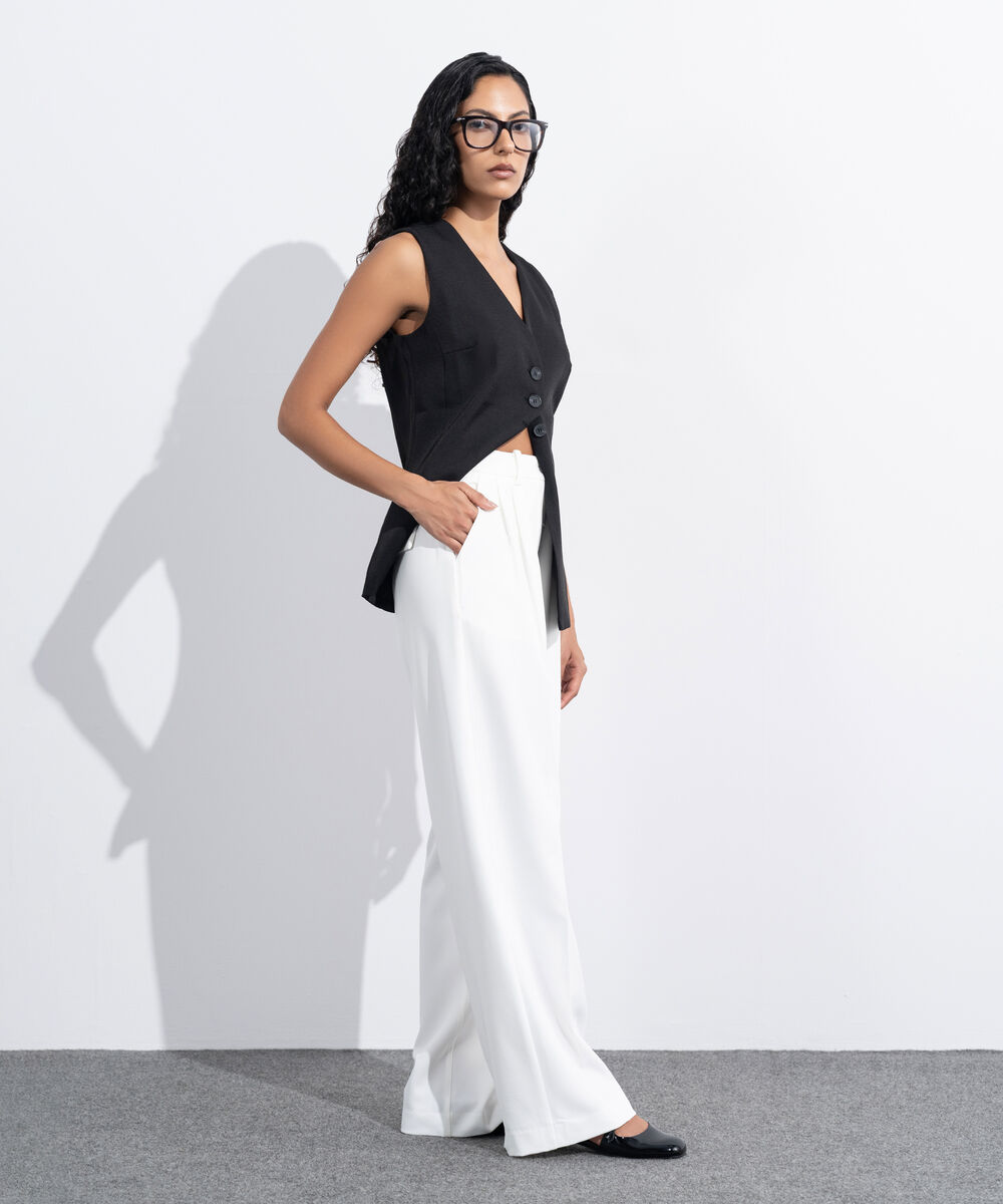 Women's Western Wear White Tailored Wide Leg Trousers