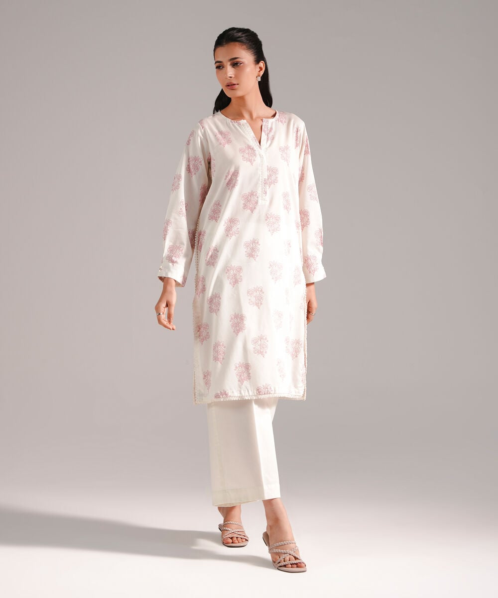 Women's RTW Lawn Printed Off White Straight Shirt