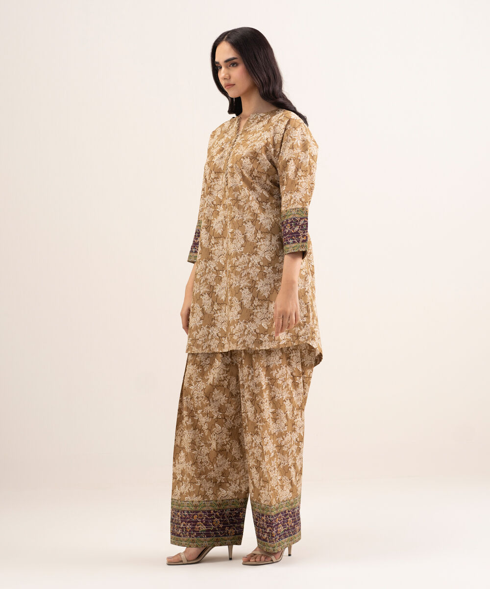 Women's Unstitched Lawn Printed Gold 2 Piece Suit
