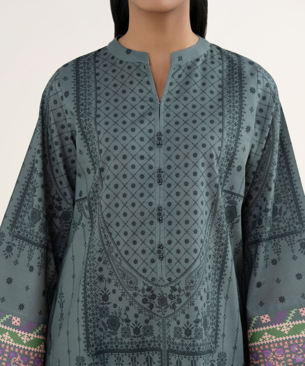 Women's Unstitched Lawn Printed Grey 3 Piece Suit