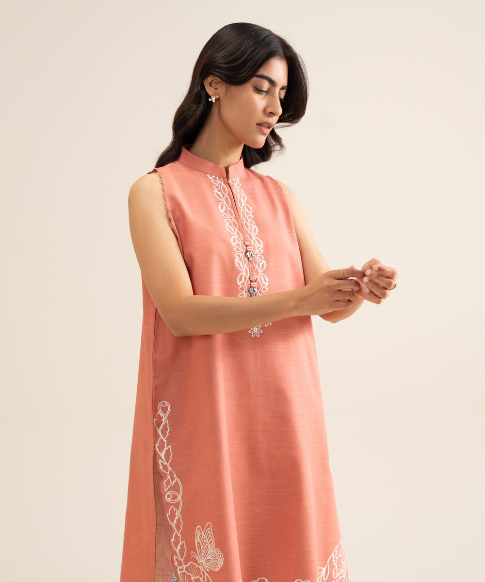 Women's Unstitched Light Khaddar Embroidered Peach 2 Piece Suit
