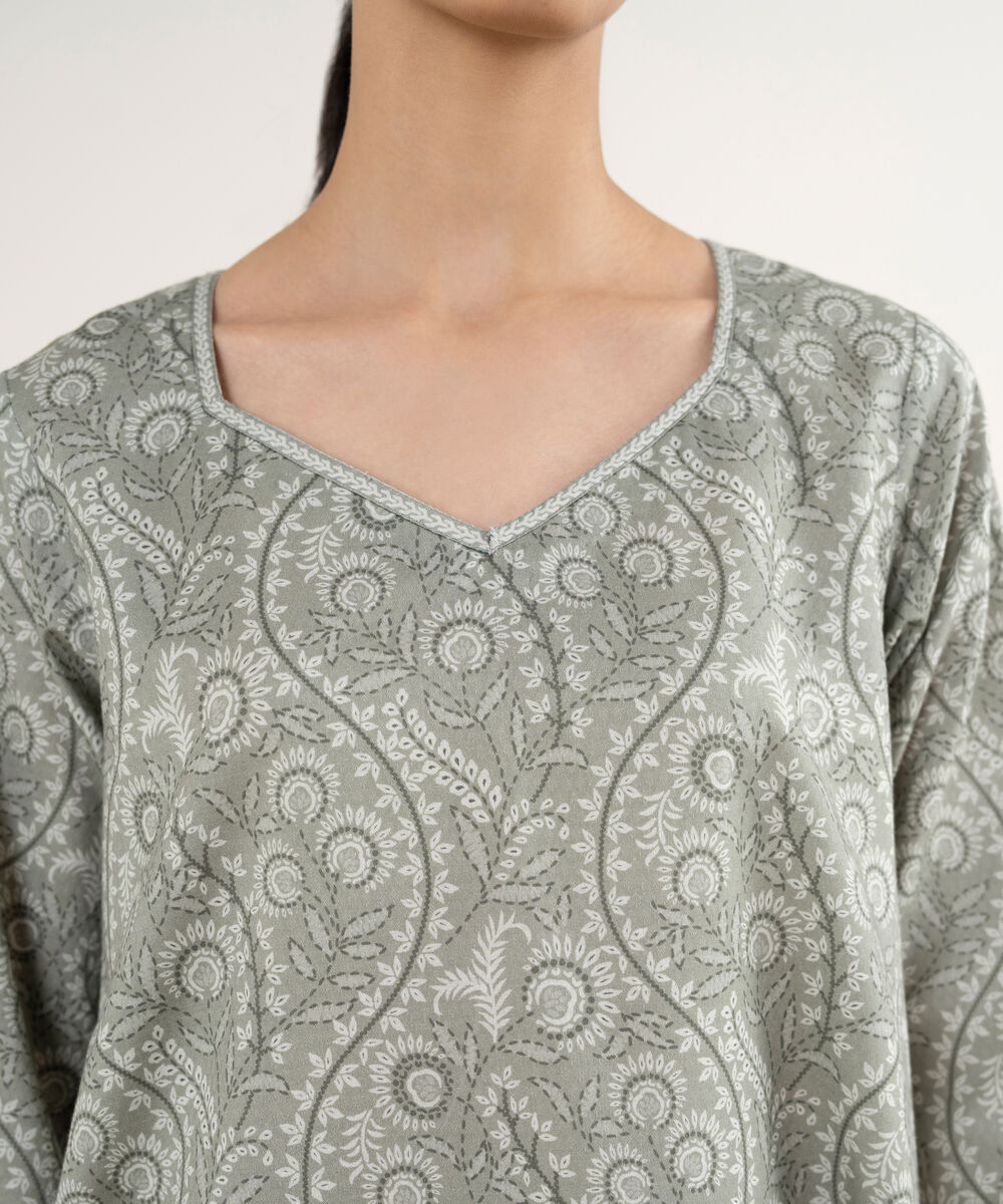 Women's Unstitched Printed Dobby Grey 3 Piece Suit