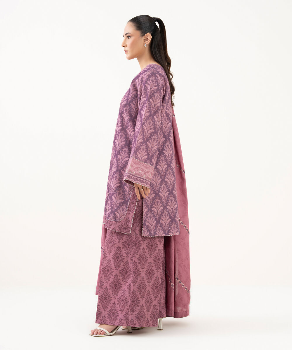 Women's Unstitched Cross Hatch Embroidered Pink 3 Piece Suit