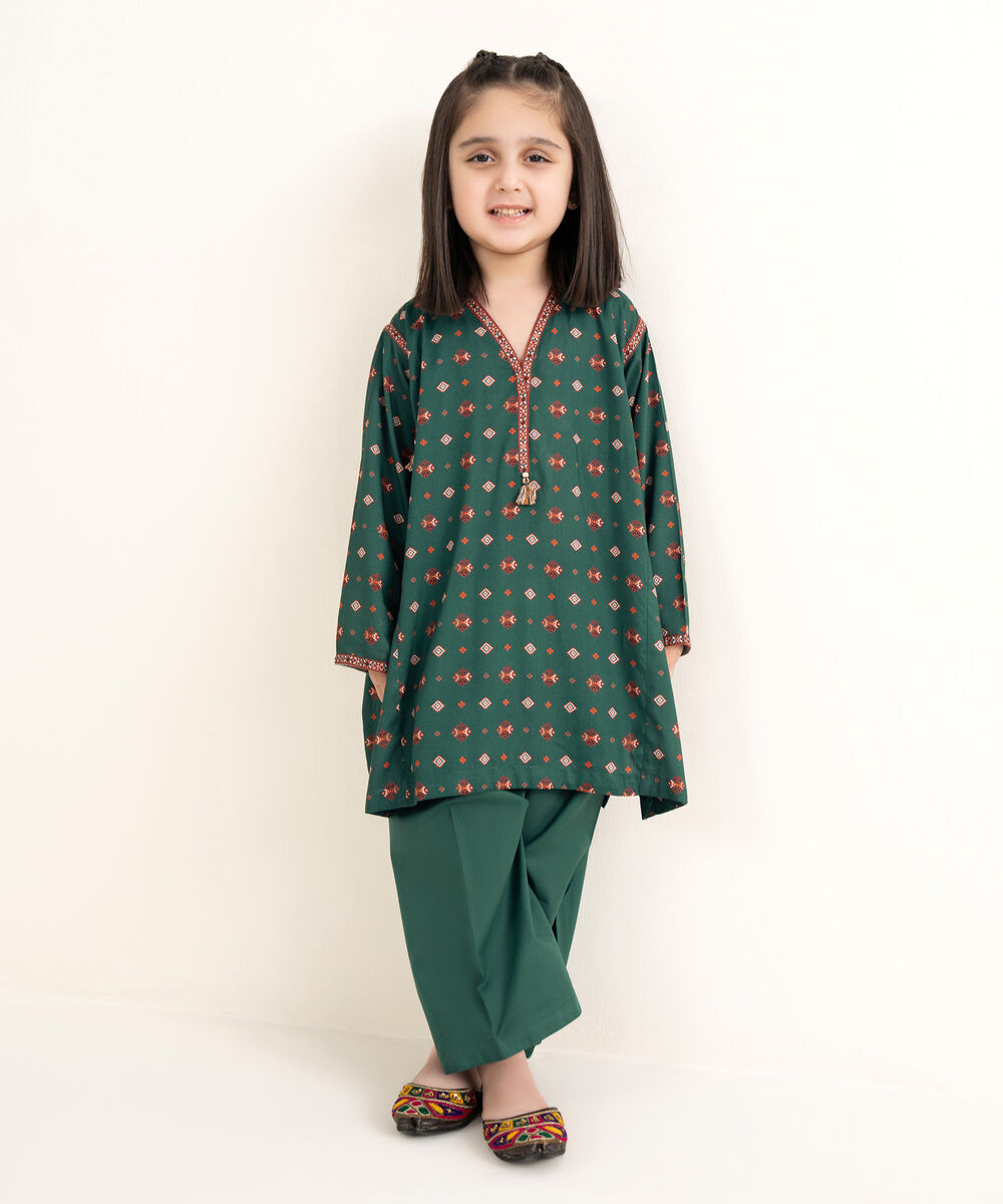 Girls Two Piece Printed Arabic Lawn Suit