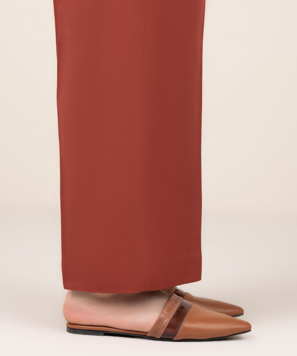 Women's RTW Khaddar Solid Red Straight Pants