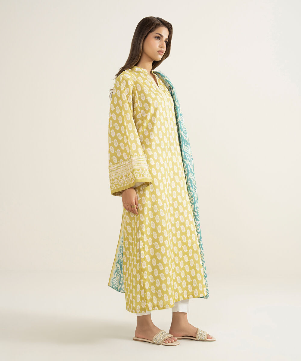 Women's Unstitched Lawn Printed Yellow 2 Piece Suit