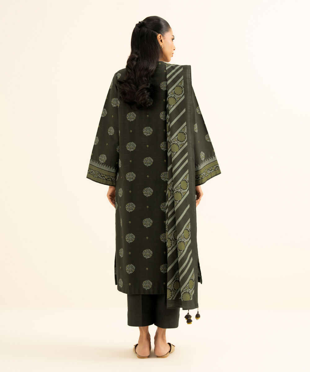 Women's Unstitched Khaddar Printed Brown 3 Piece Suit