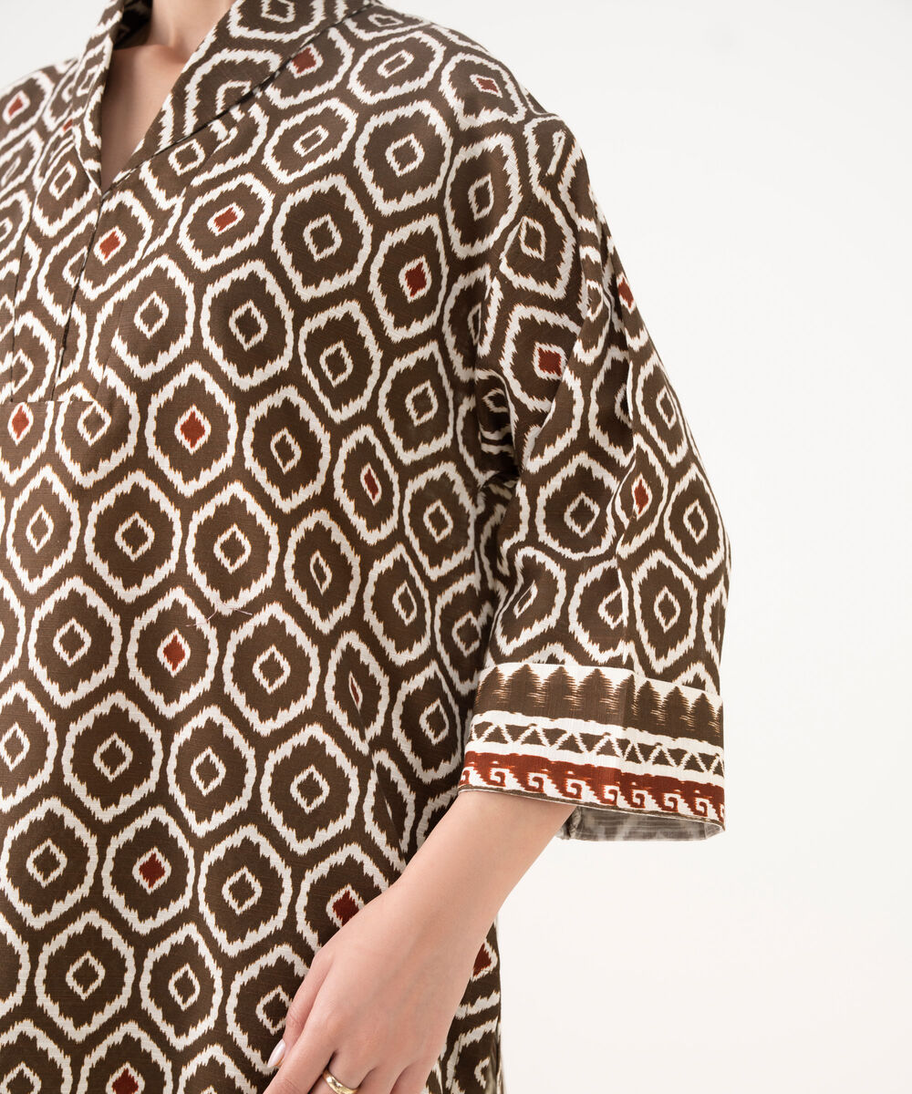 Women's RTW Cotton Printed Brown Straight Shirt